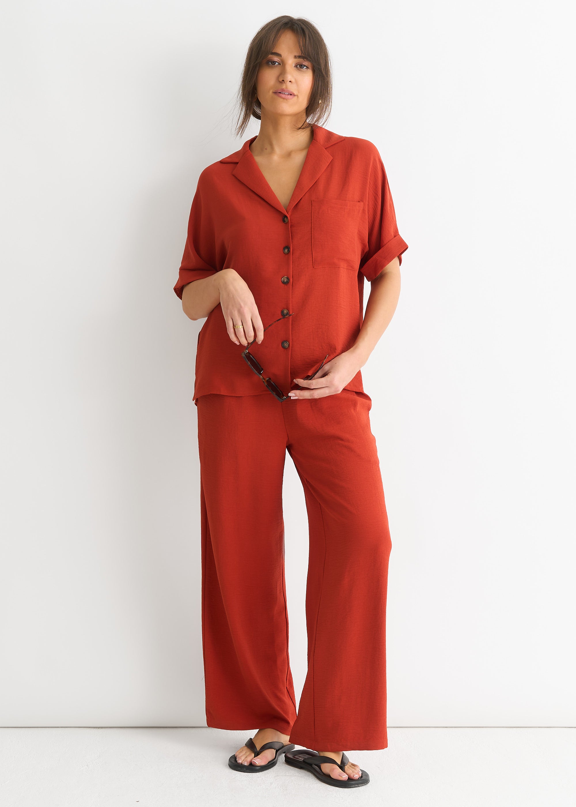 Elastic Waist Wide Leg Trousers