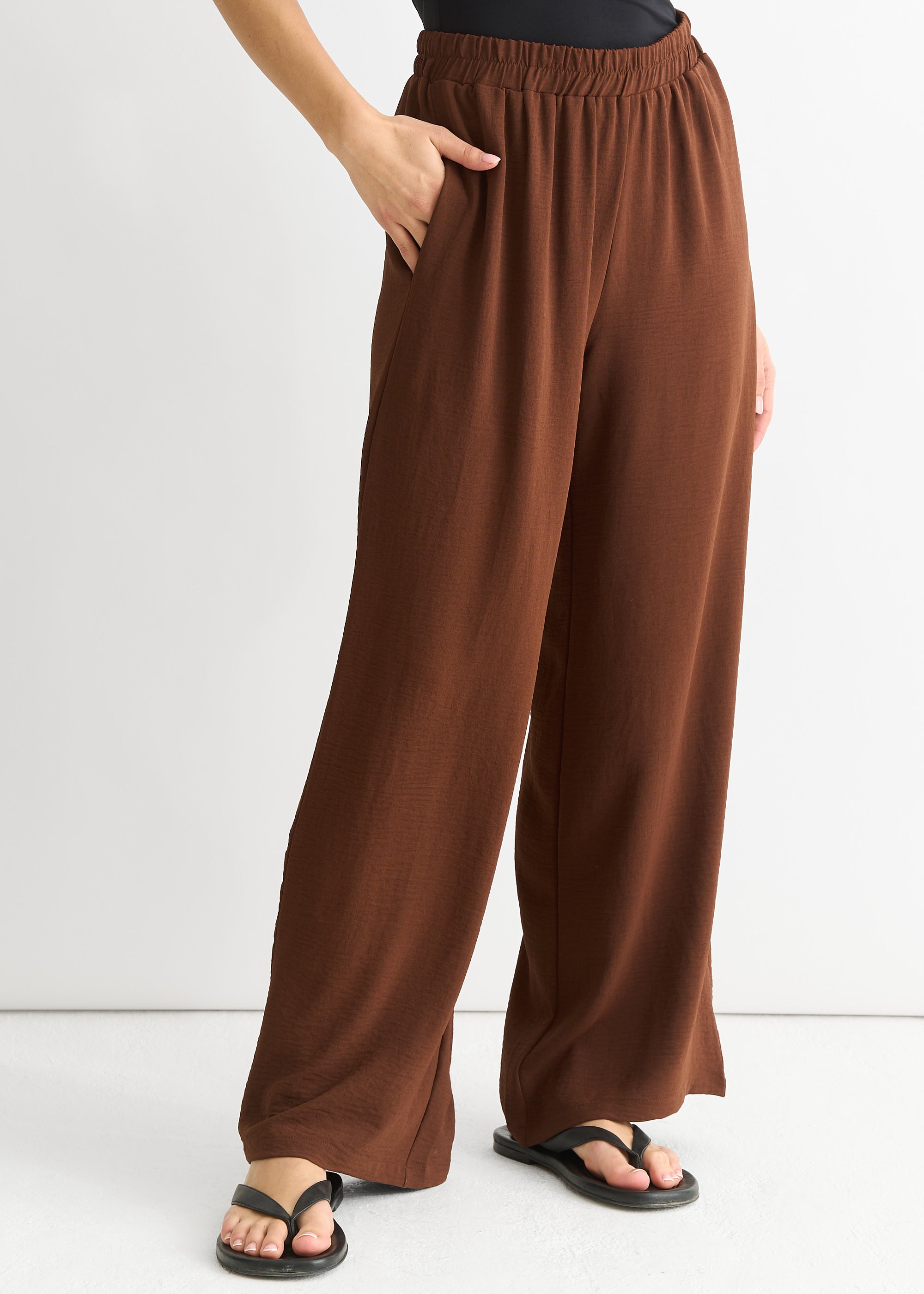 Brown Elasticated Waist Wide Leg Trousers