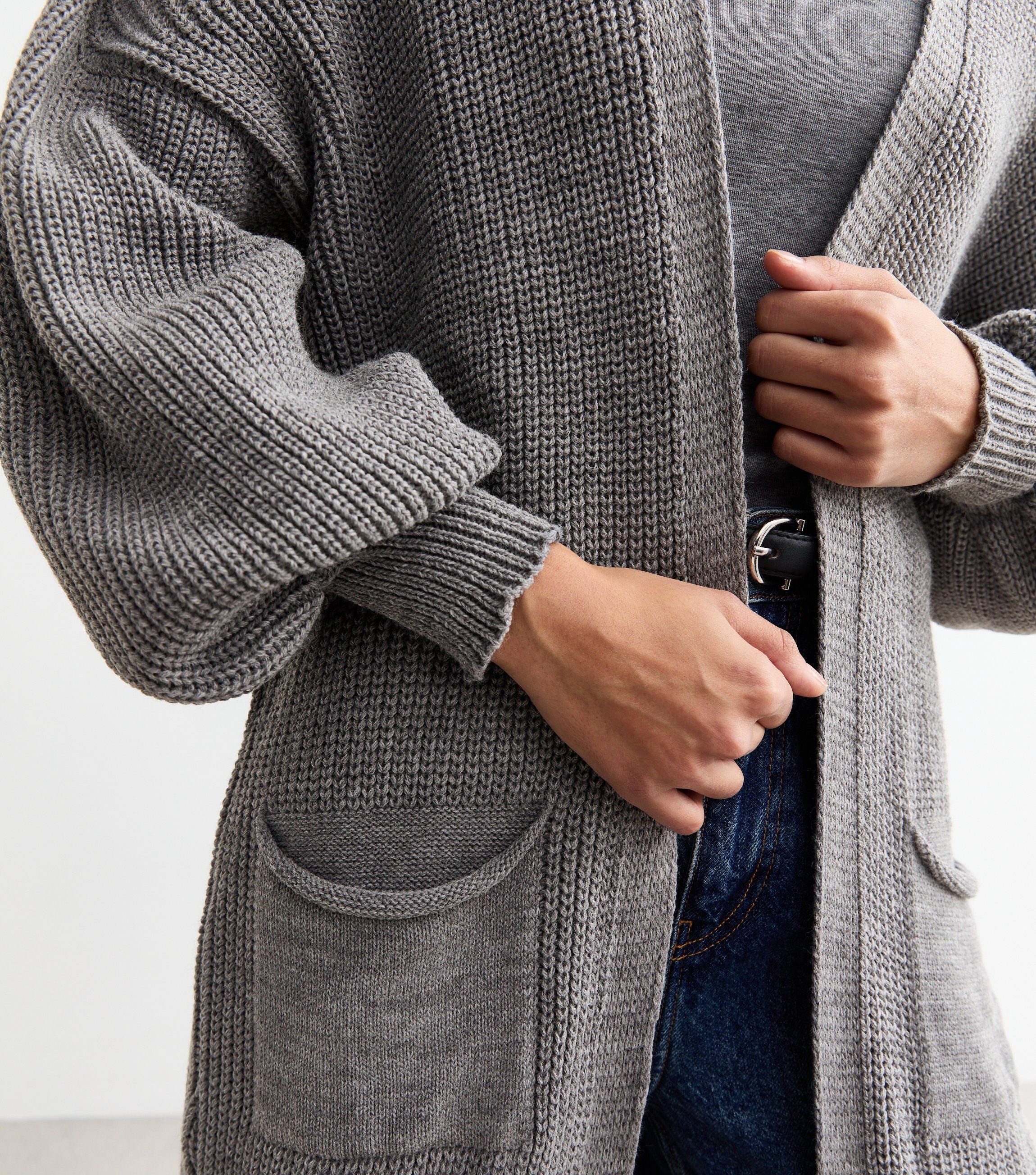 Dark Grey Chunky Knit Long Cardigan