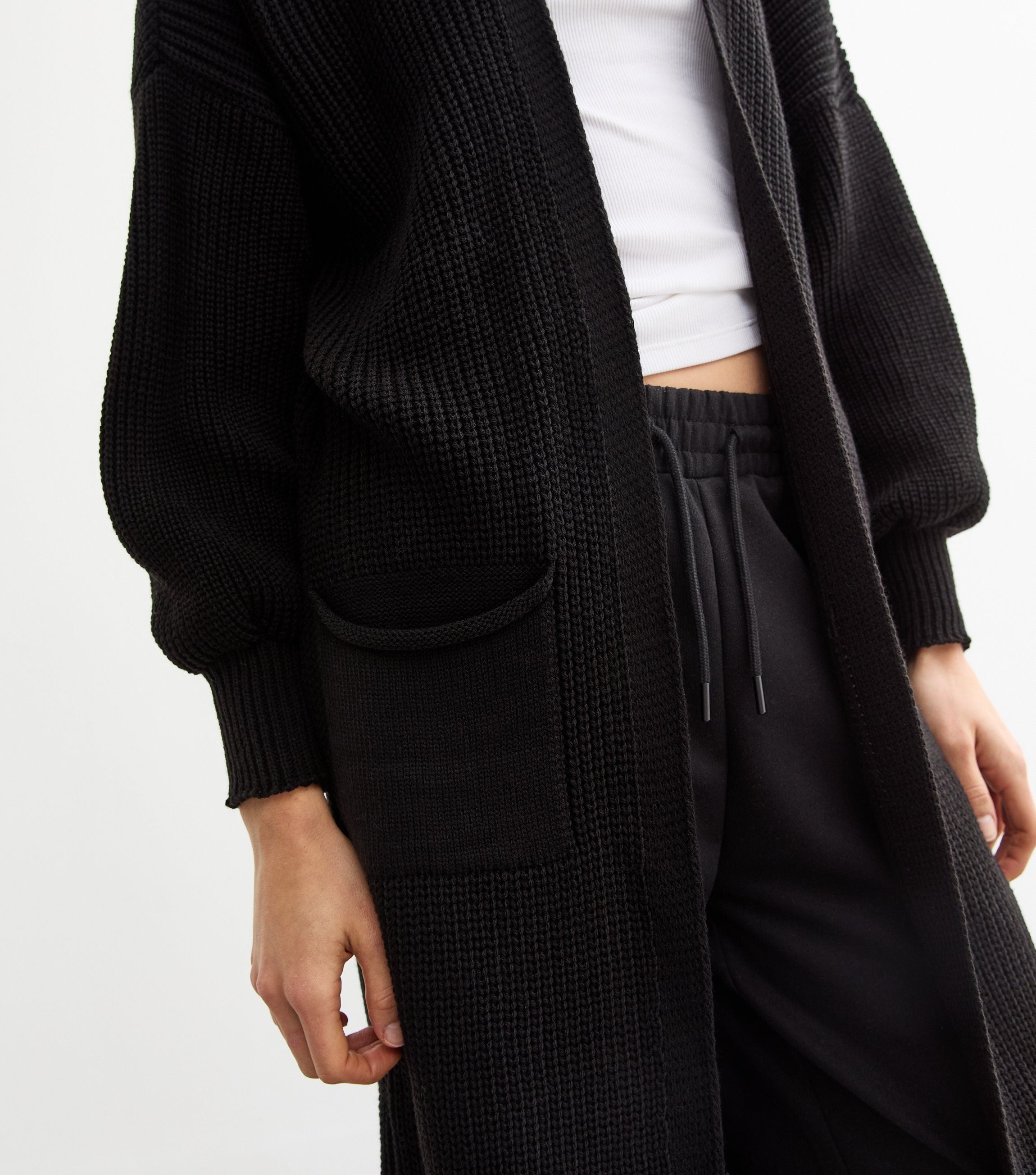 Black Chunky Knit Long Cardigan