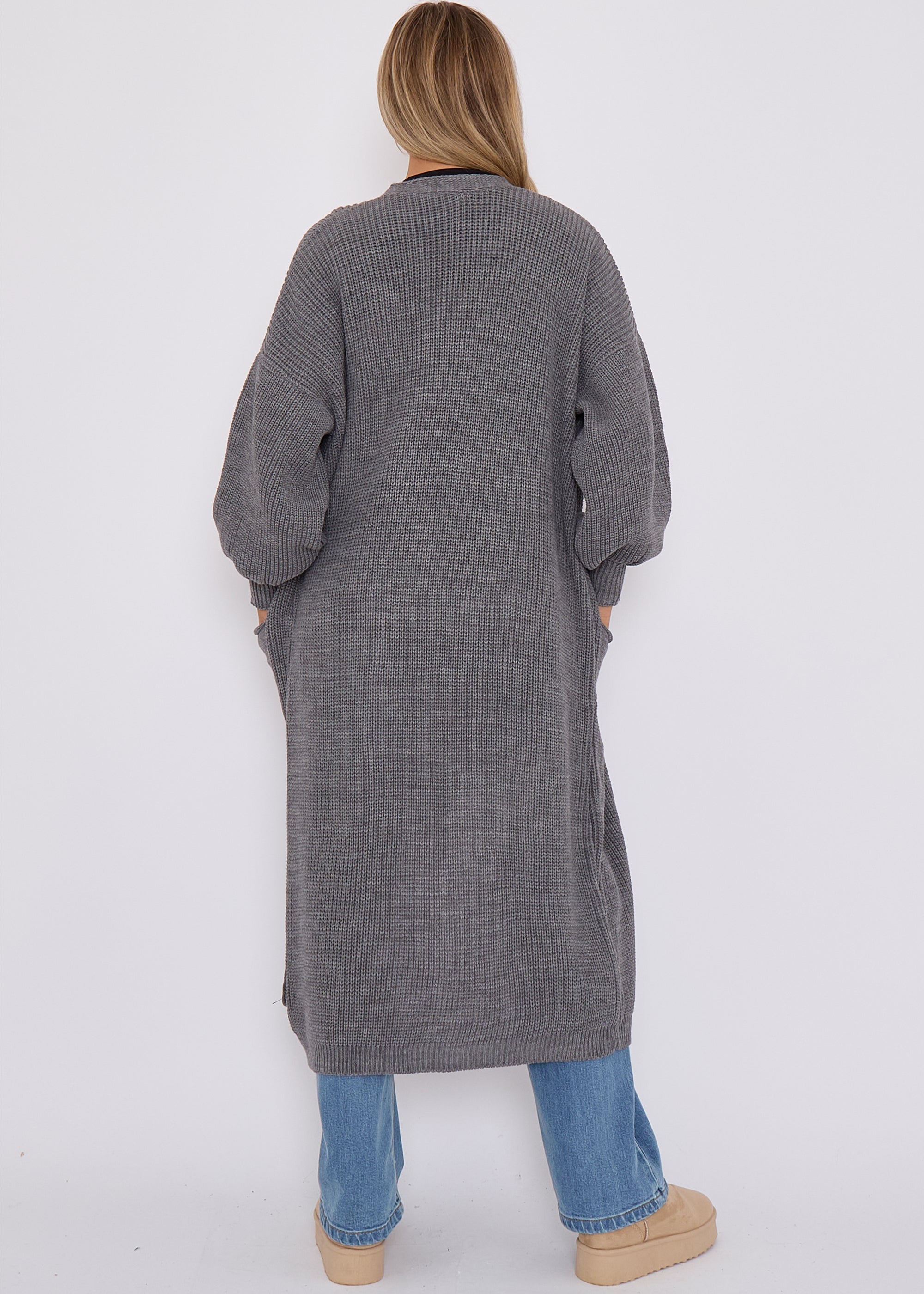 Dark Grey Chunky Knit Long Cardigan