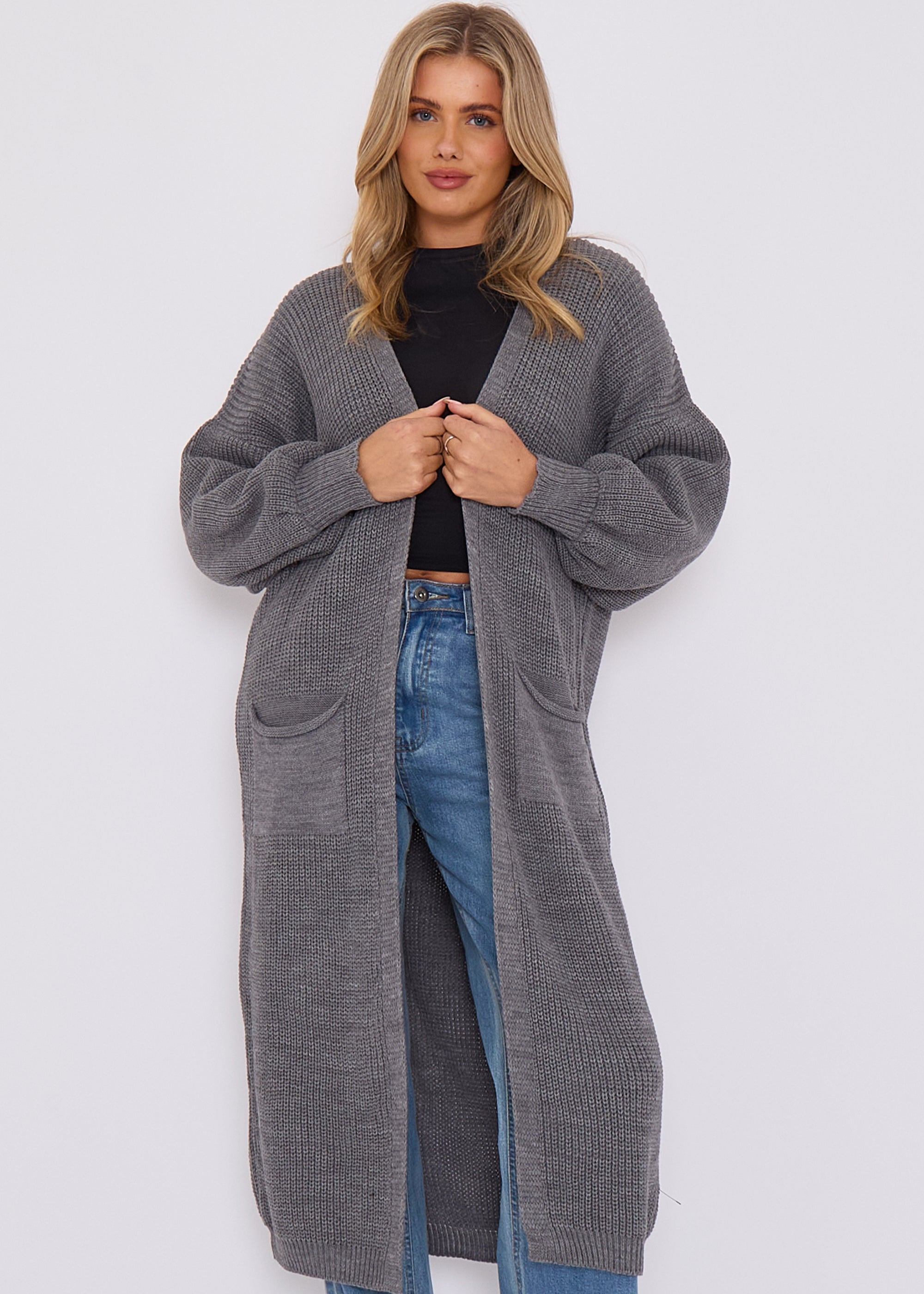 Dark Grey Chunky Knit Long Cardigan