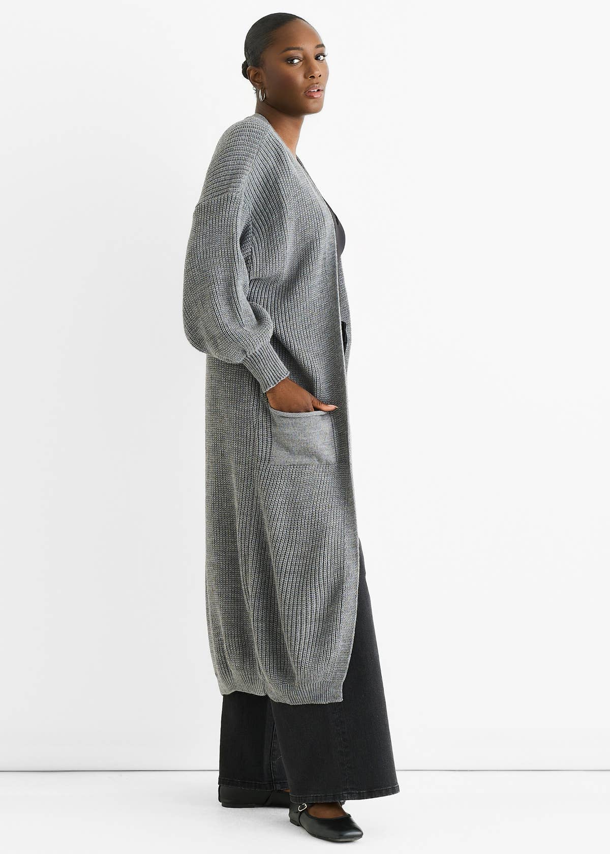 Dark Grey Chunky Knit Long Cardigan – View 4 | Gini London