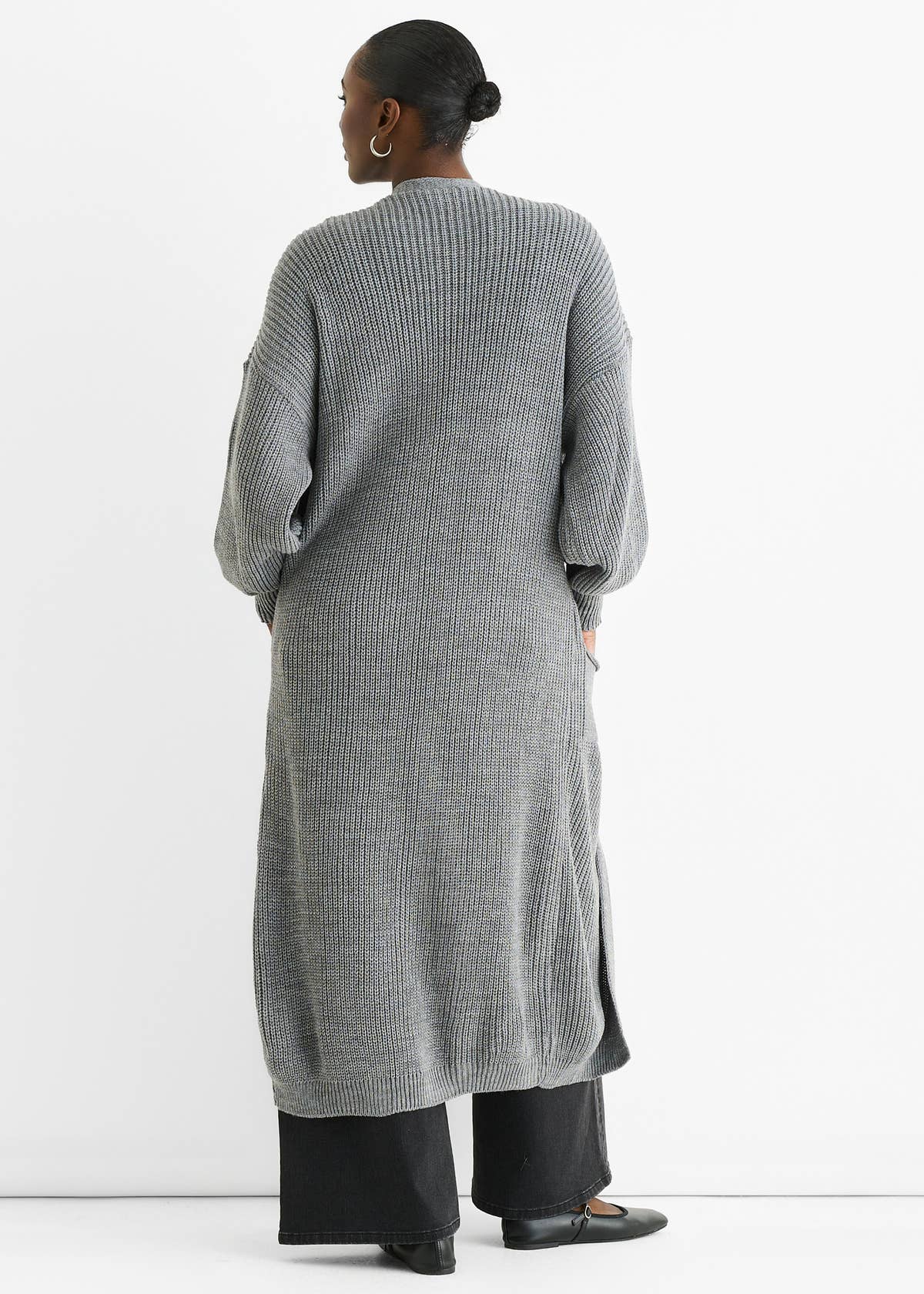 Dark Grey Chunky Knit Long Cardigan – View 2 | Gini London