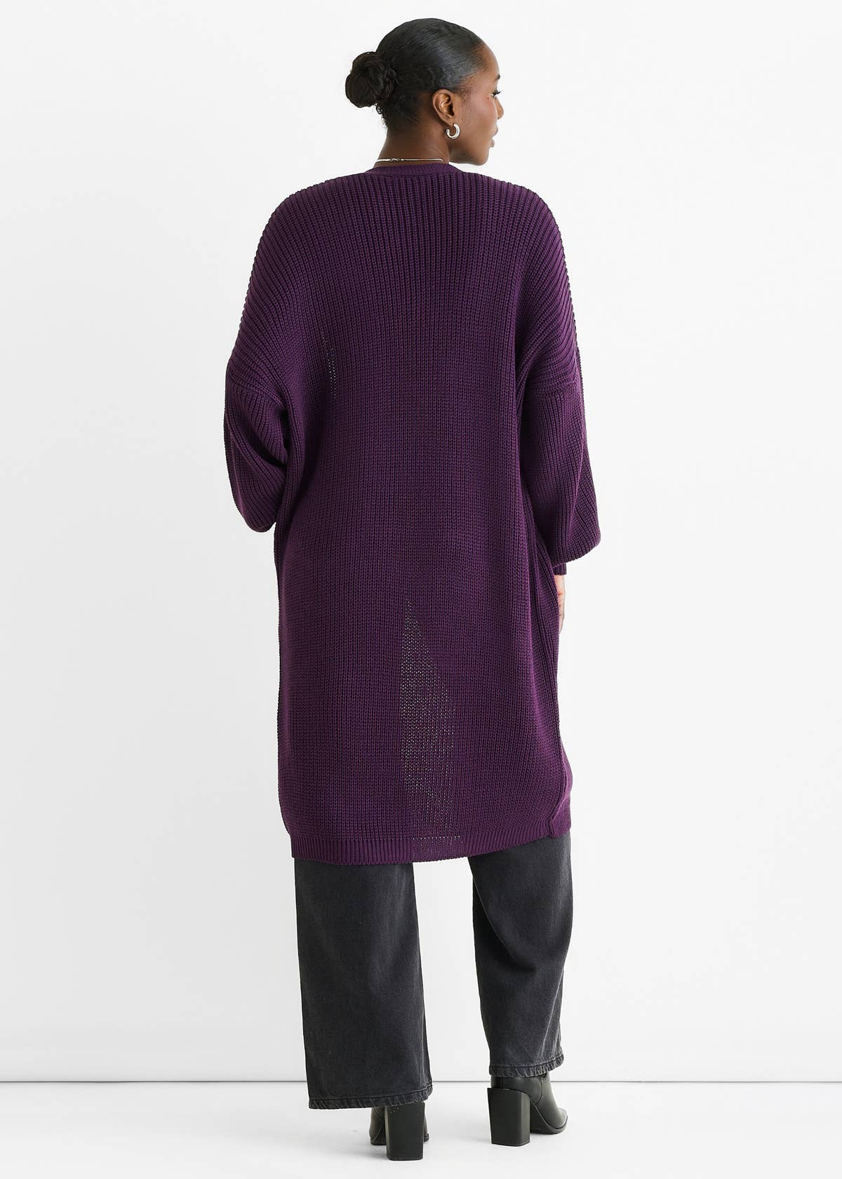 Purple Chunky Knit Long Cardigan – View 2 | Gini London
