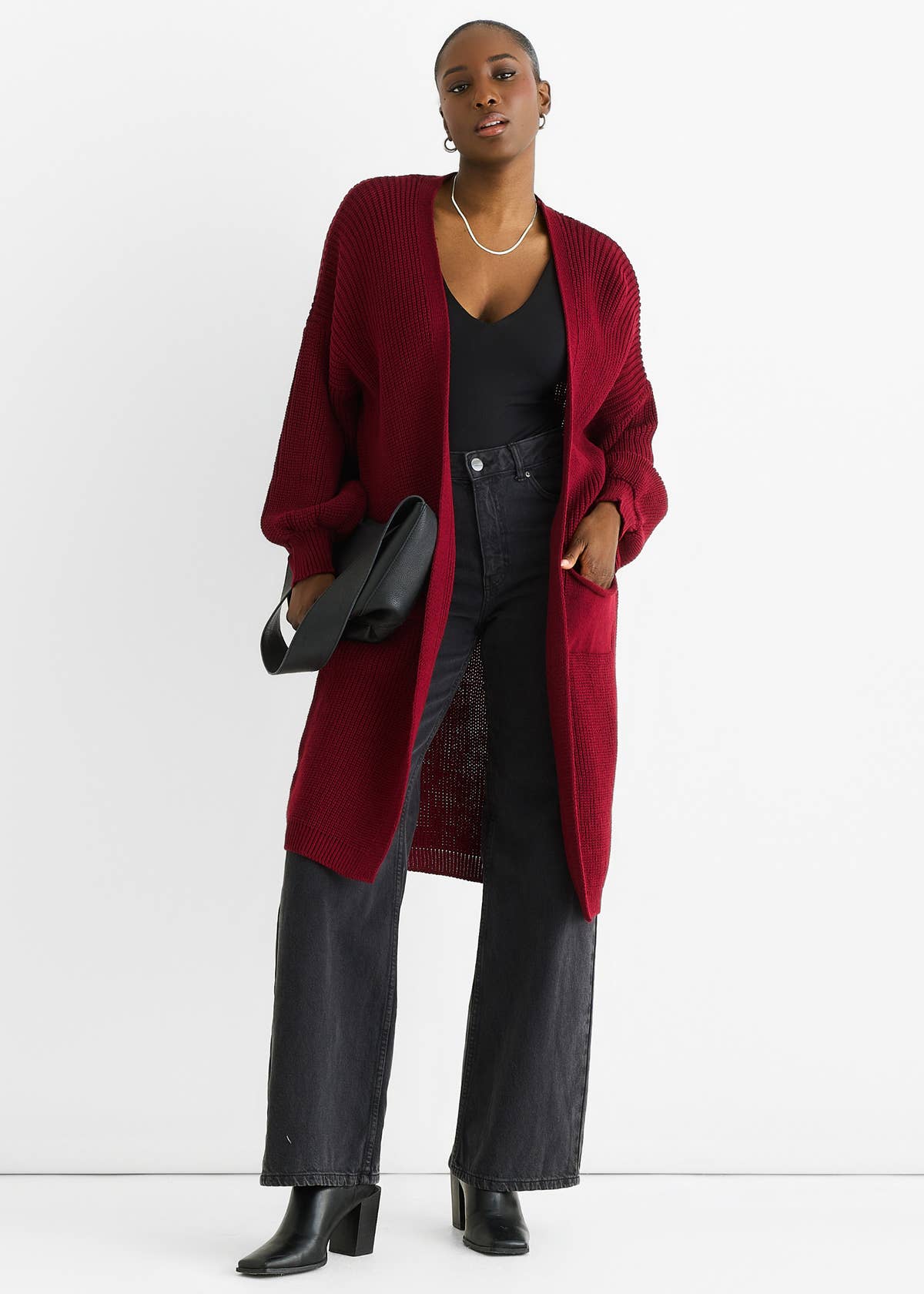 Red Chunky Knit Long Cardigan – View 1 | Gini London