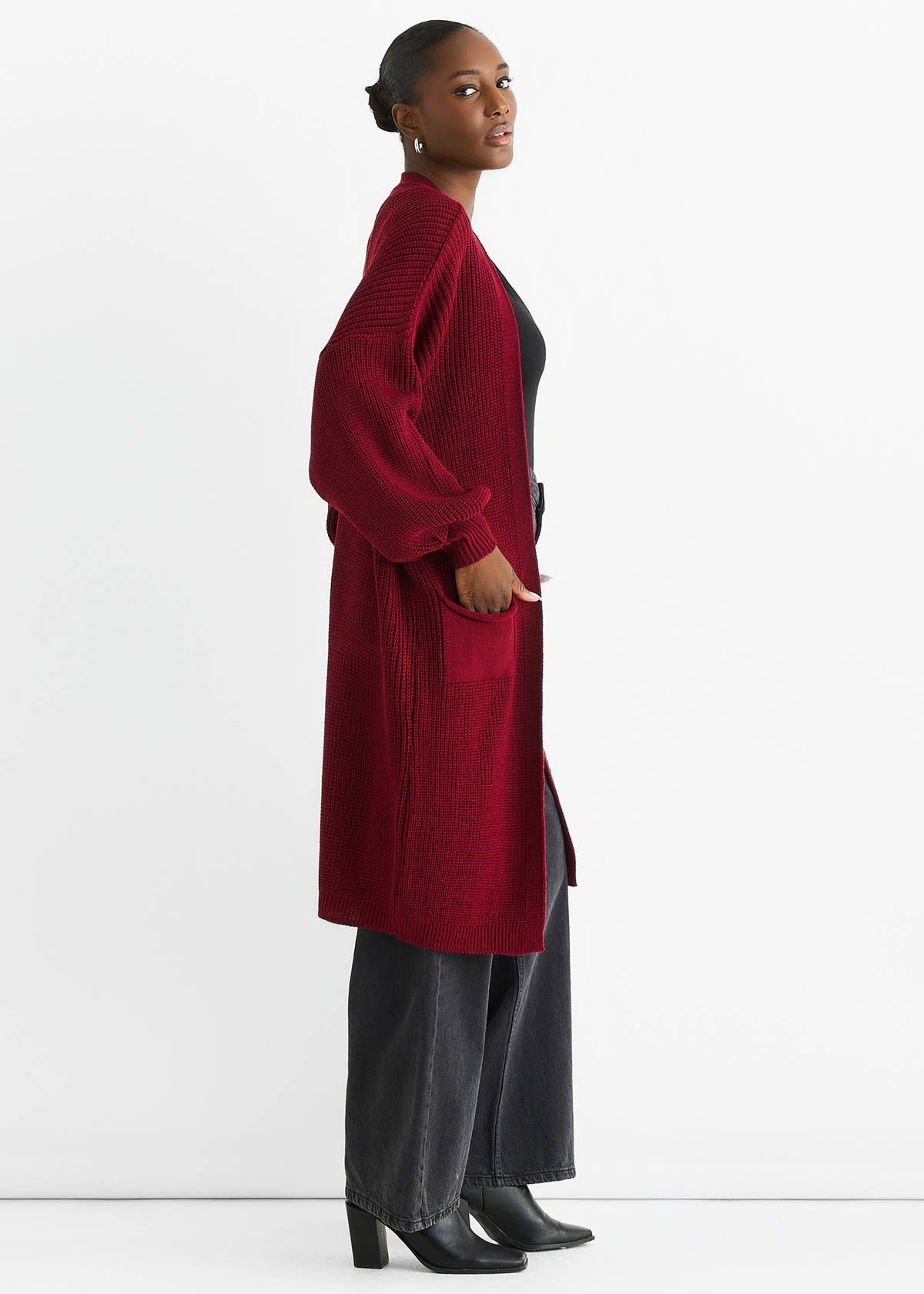 Red Chunky Knit Long Cardigan – View 4 | Gini London