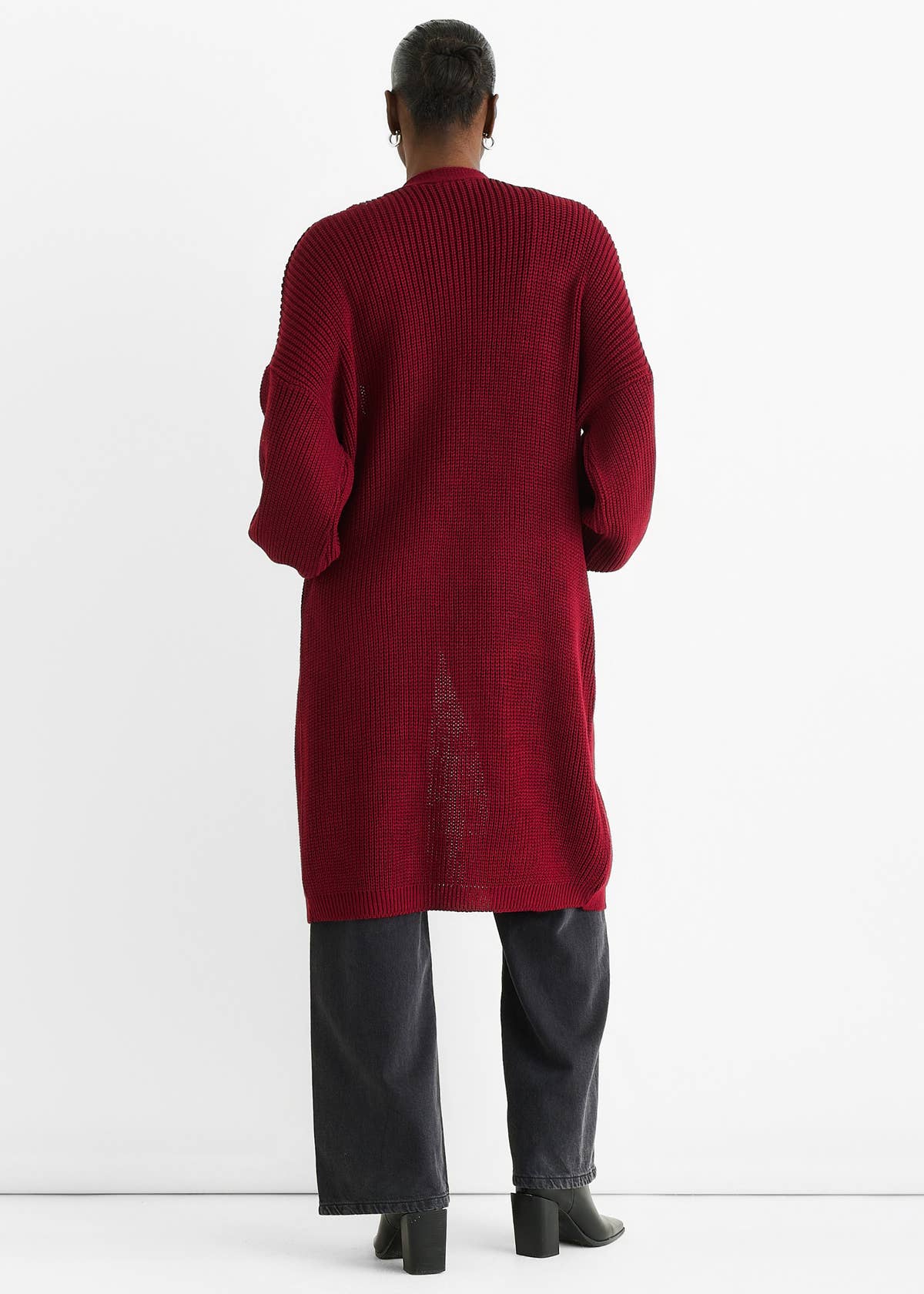 Red Chunky Knit Long Cardigan – View 2 | Gini London