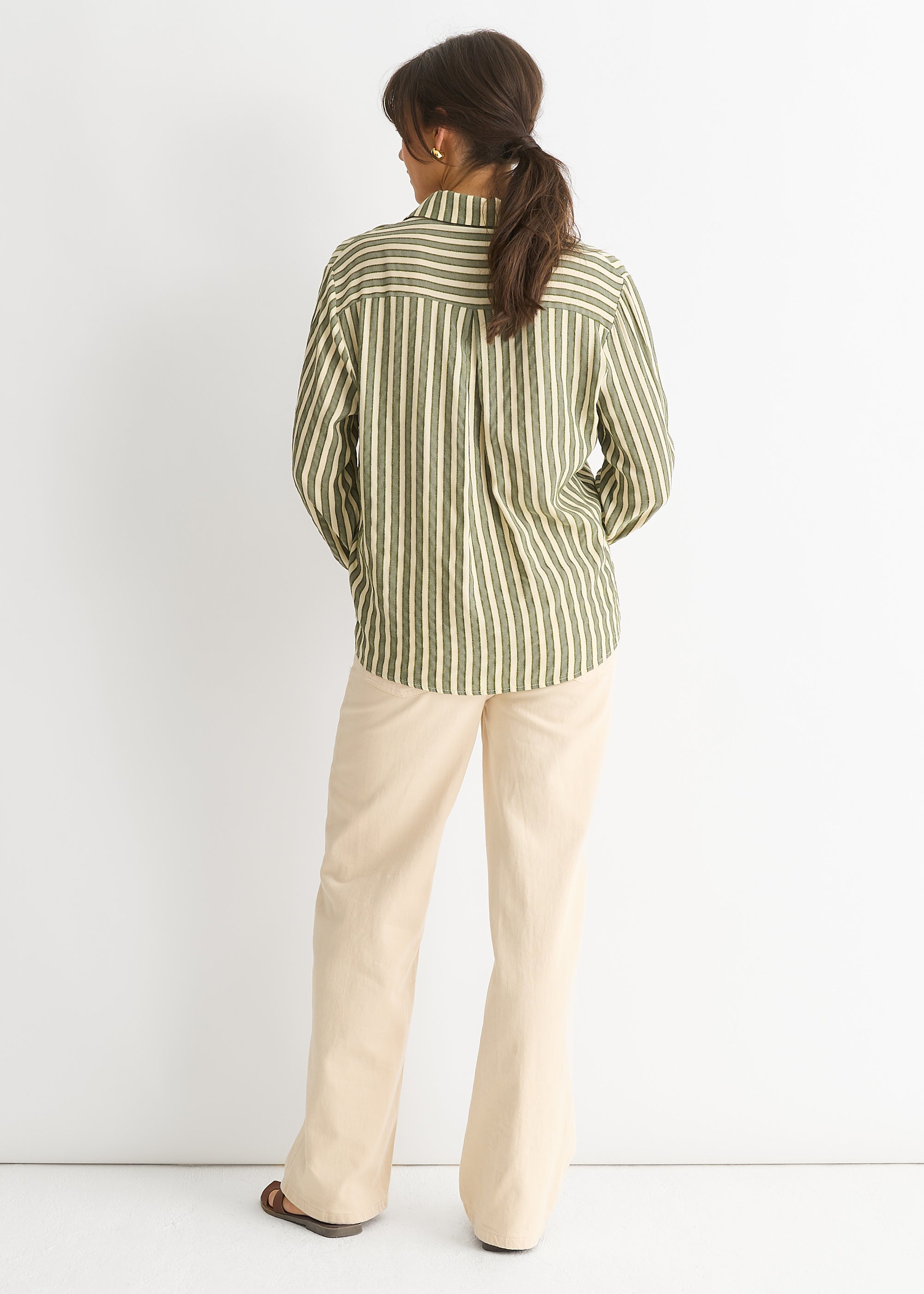 Khaki Stripe Viscose Oversized Shirt