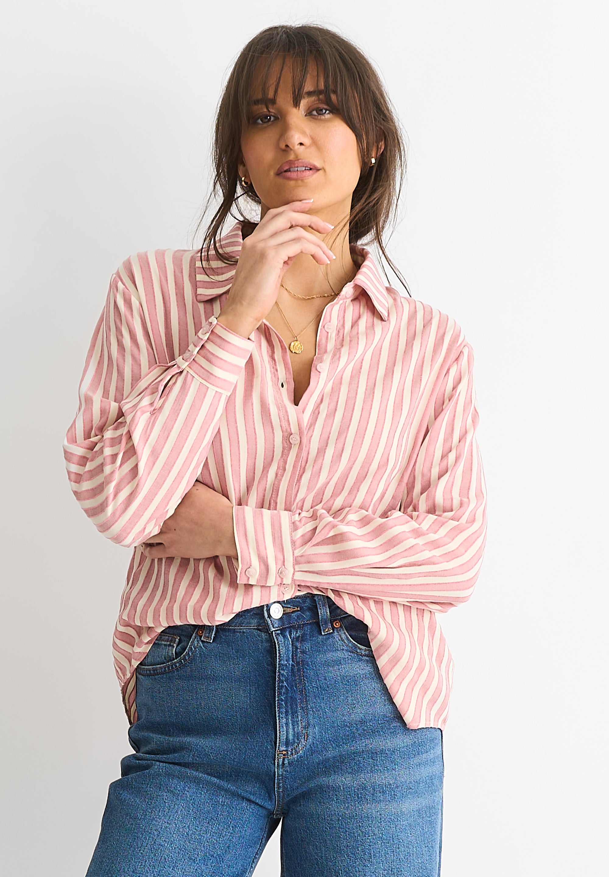 Blush Stripe Viscose Oversized Shirt