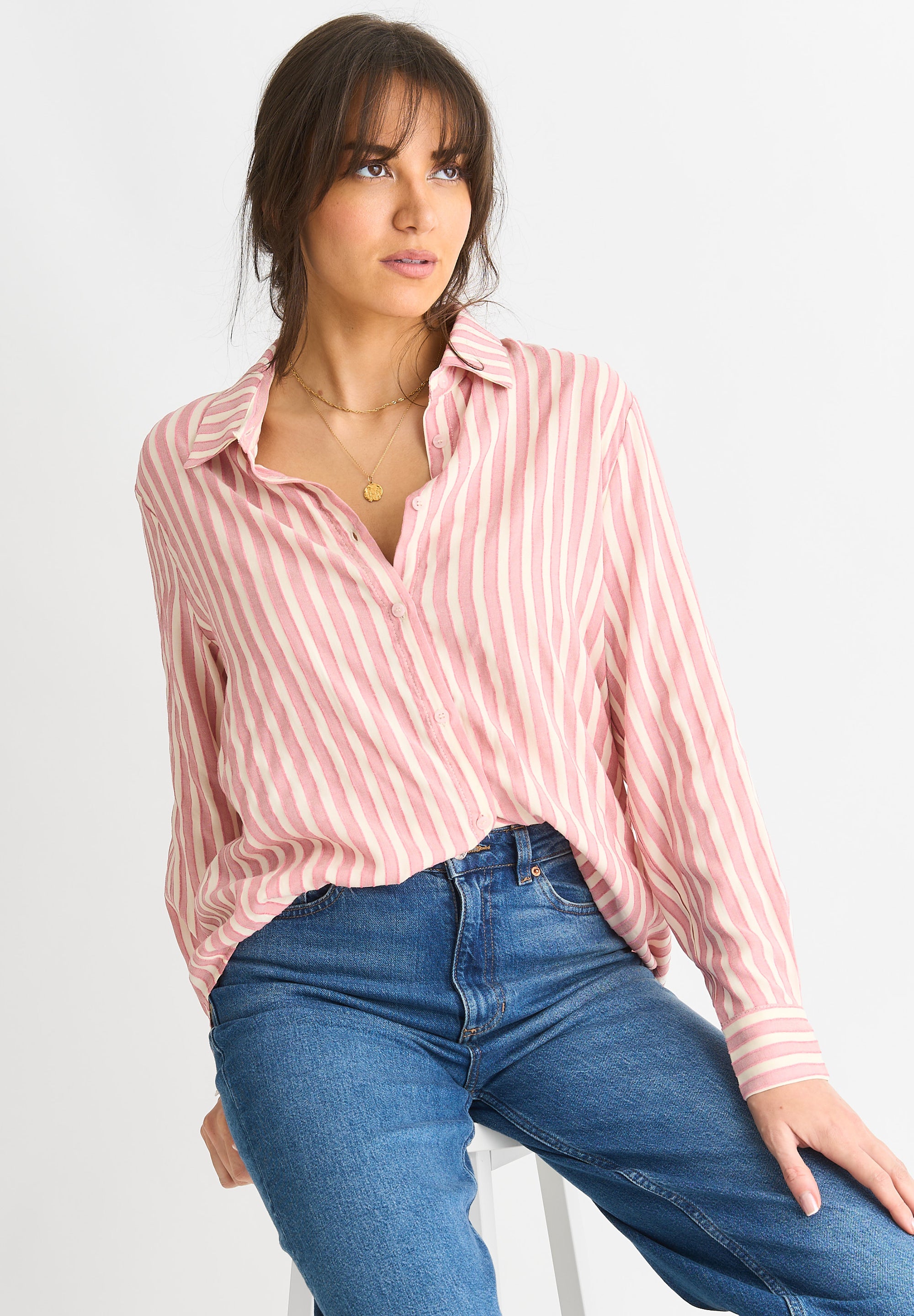 Blush Stripe Viscose Oversized Shirt