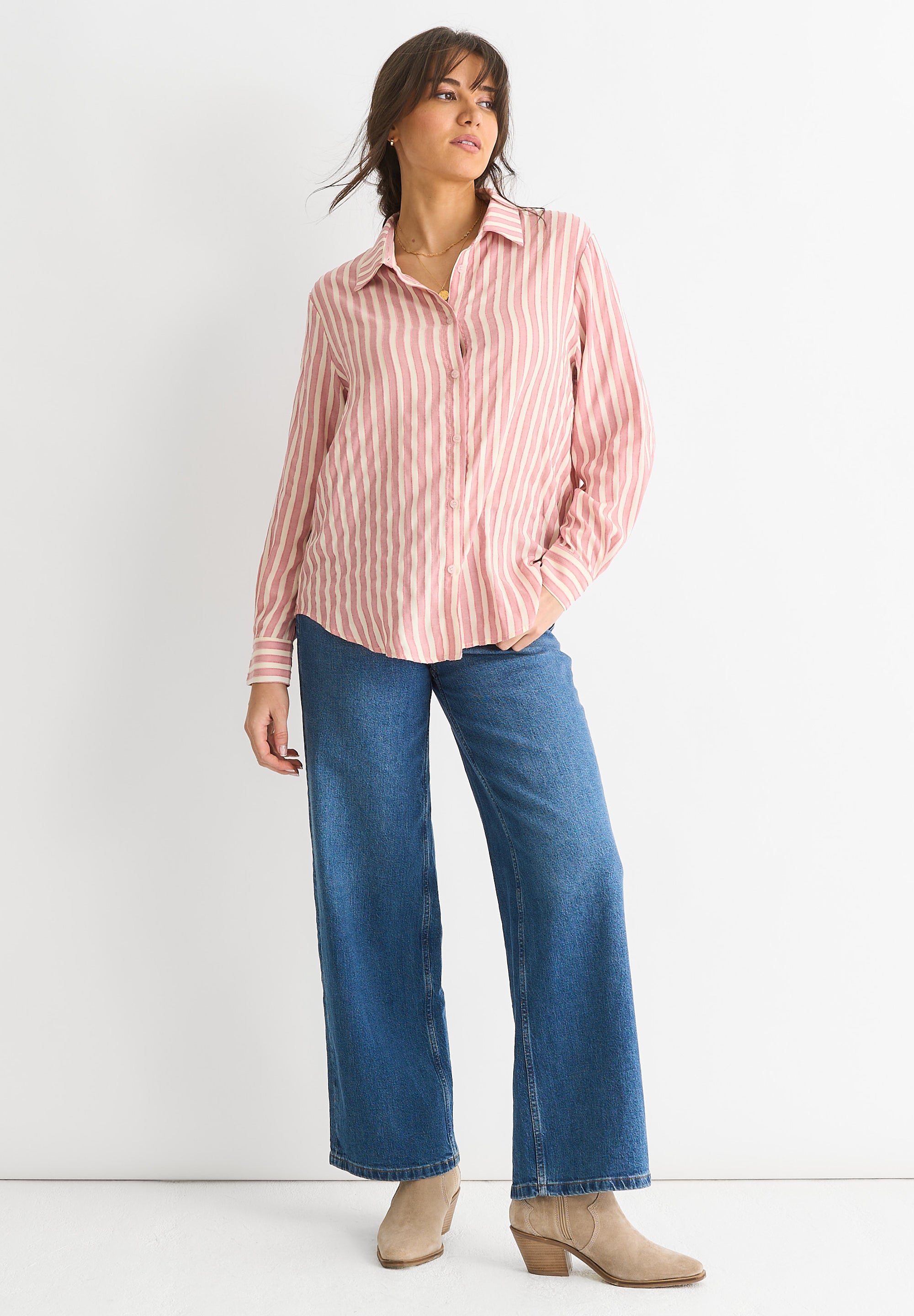 Blush Stripe Viscose Oversized Shirt