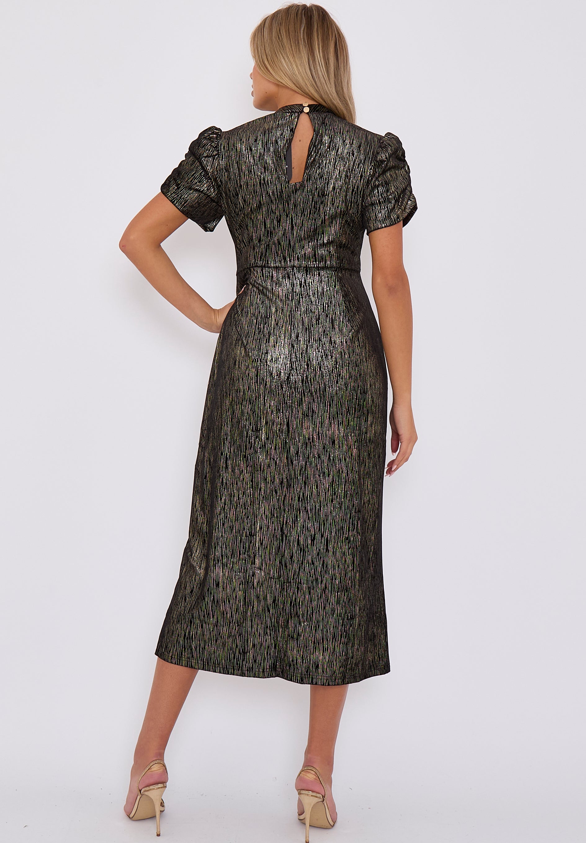 Black Foil Velour Midi Dress