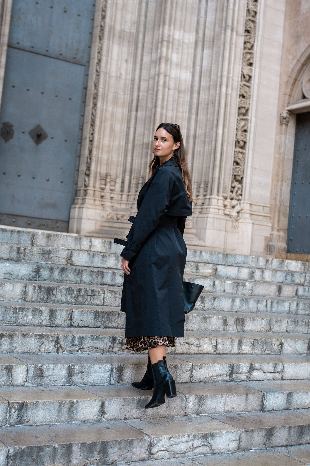 Black Double Breast Longline Belted Trench Coat