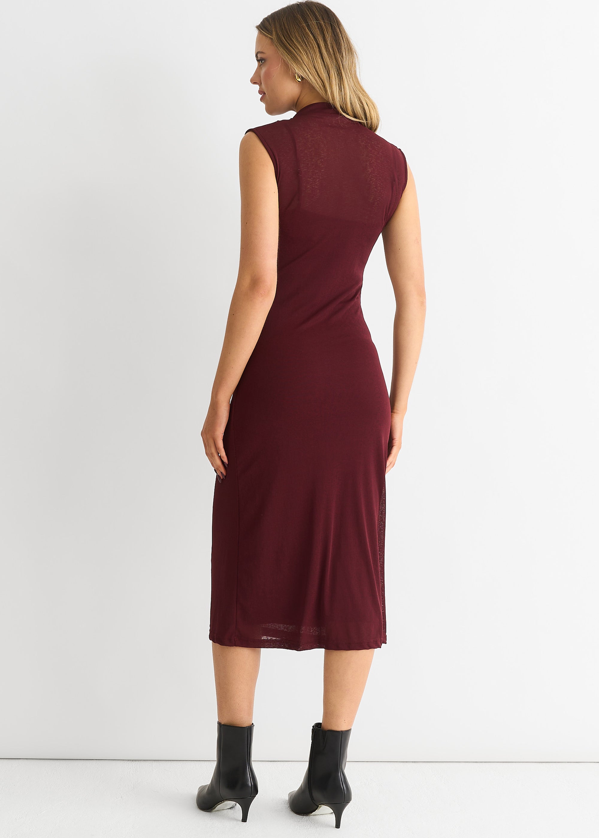 Plain Ruched Jersey Midi Dress