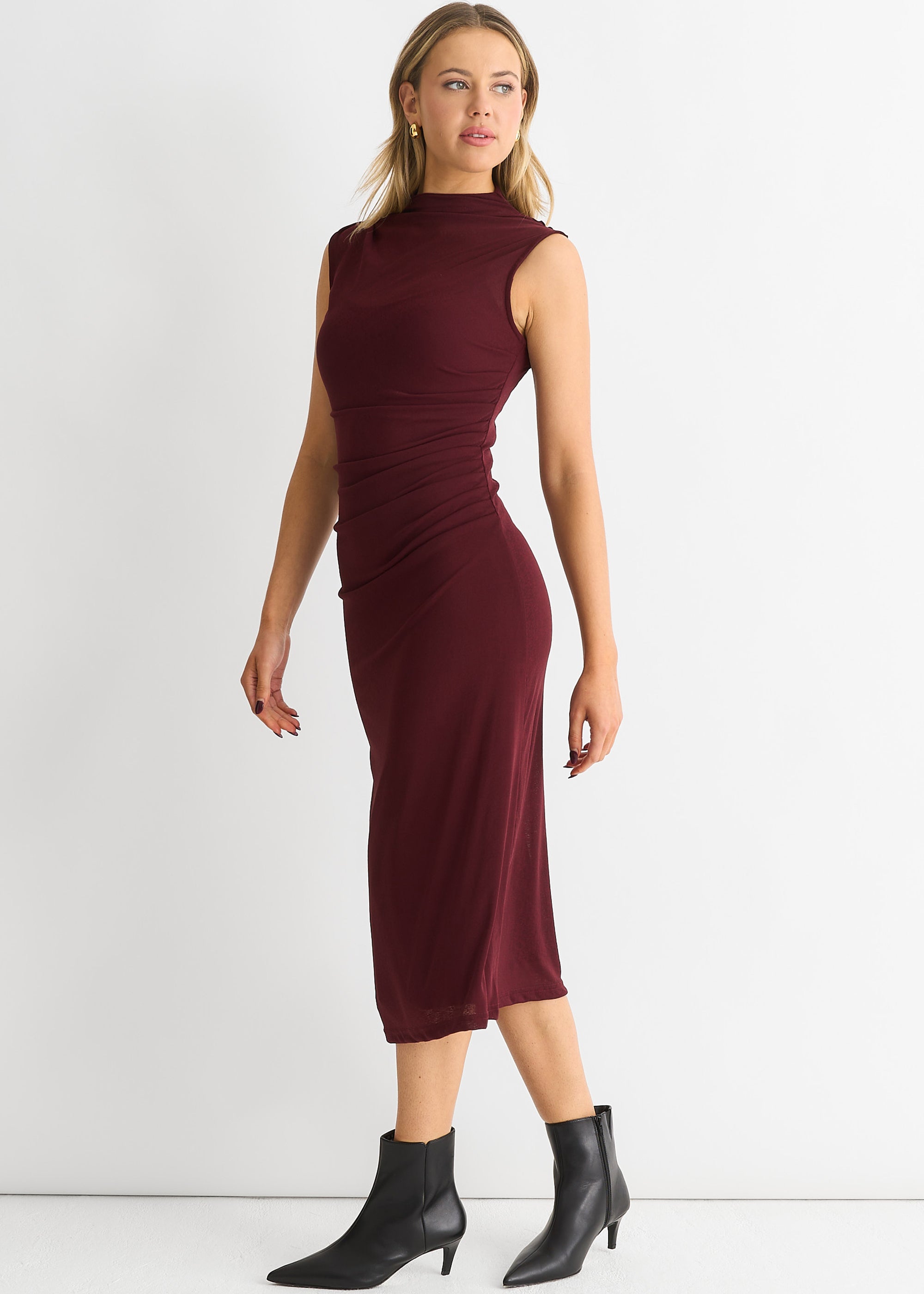 Plain Ruched Jersey Midi Dress