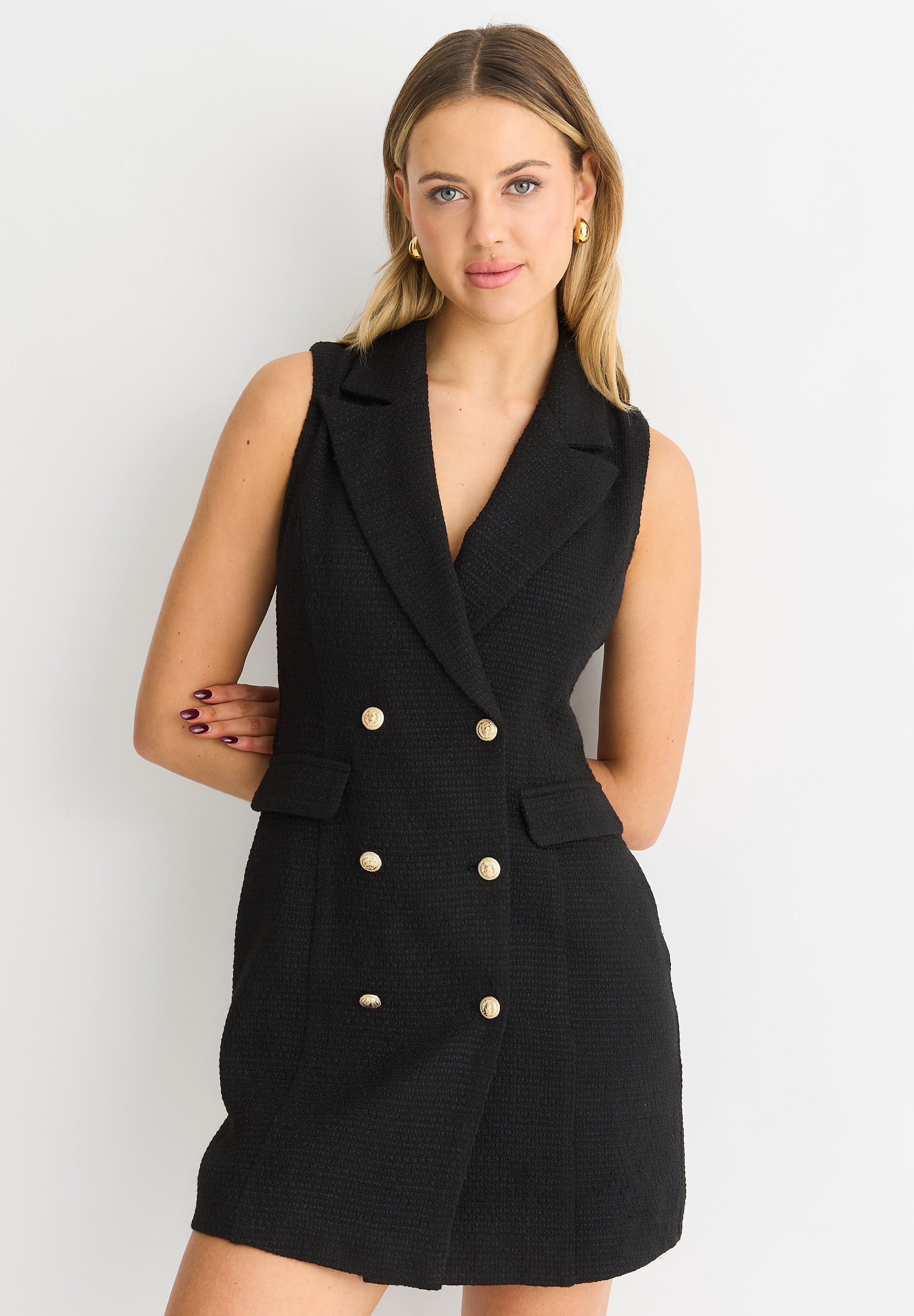 Double Breast Boucle Blazer Mini Dress