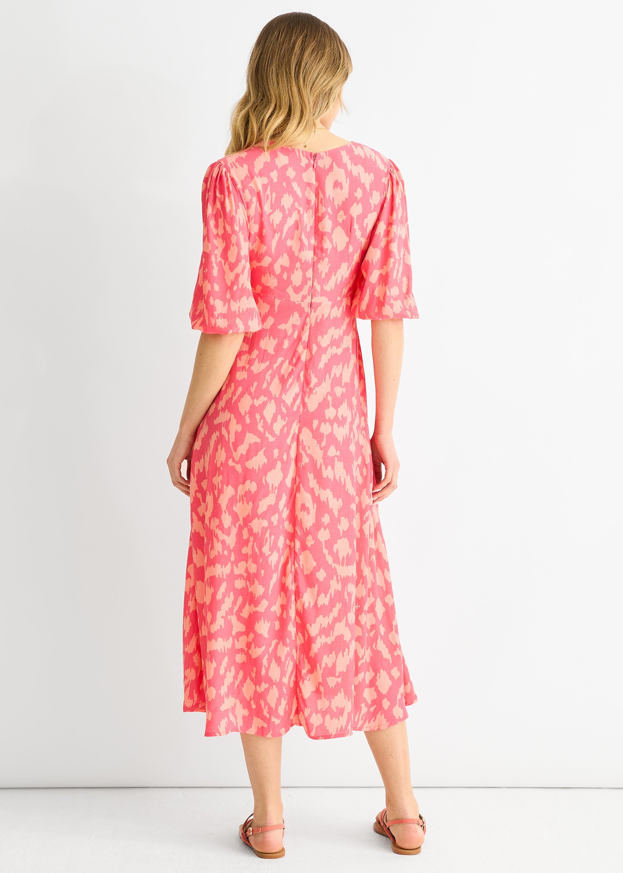 Pink Animal Print Viscose Midi Dress