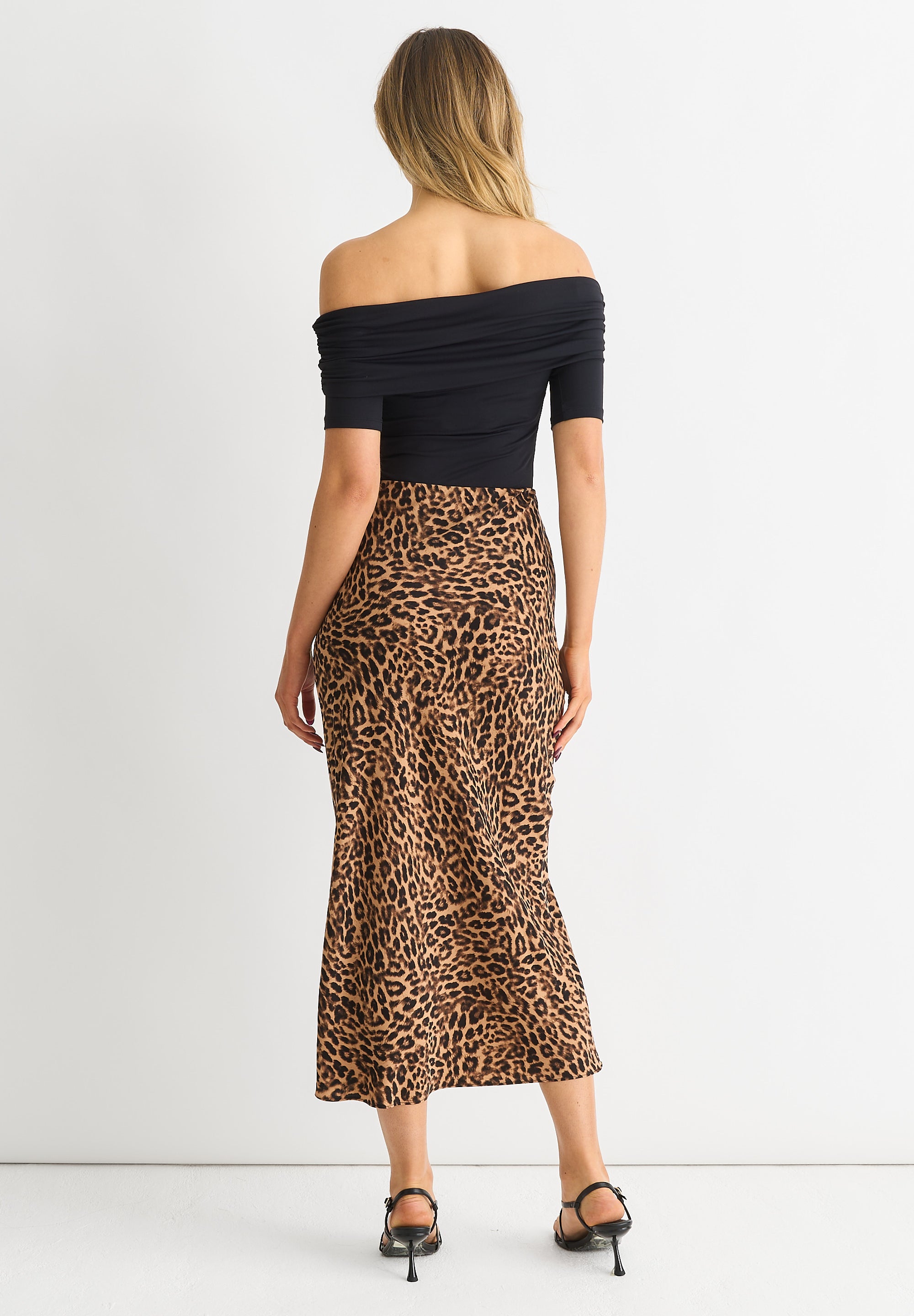 Brown Animal Print Midi Skirt