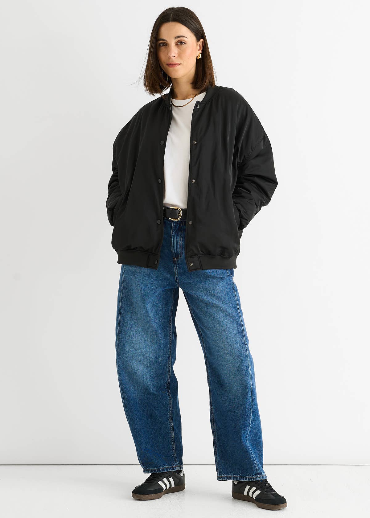 Black Padded Oversized Bomber Jacket – View 2 | Gini London