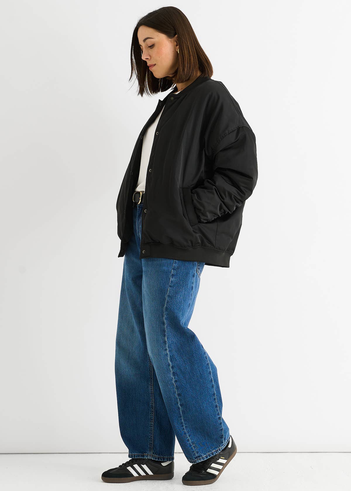 Black Padded Oversized Bomber Jacket – View 3 | Gini London