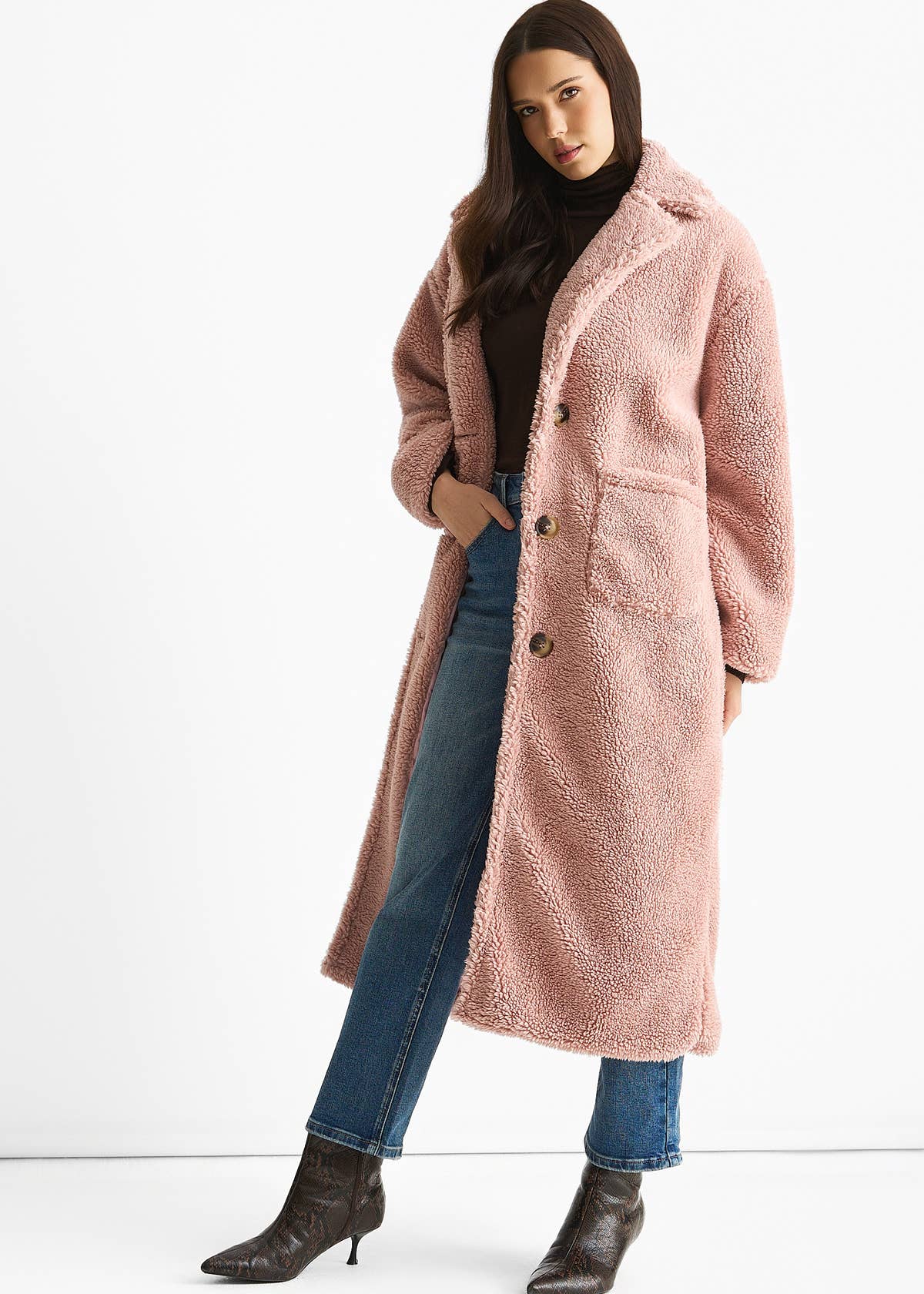 Blush Longline Teddy Coat – View 4 | Gini London