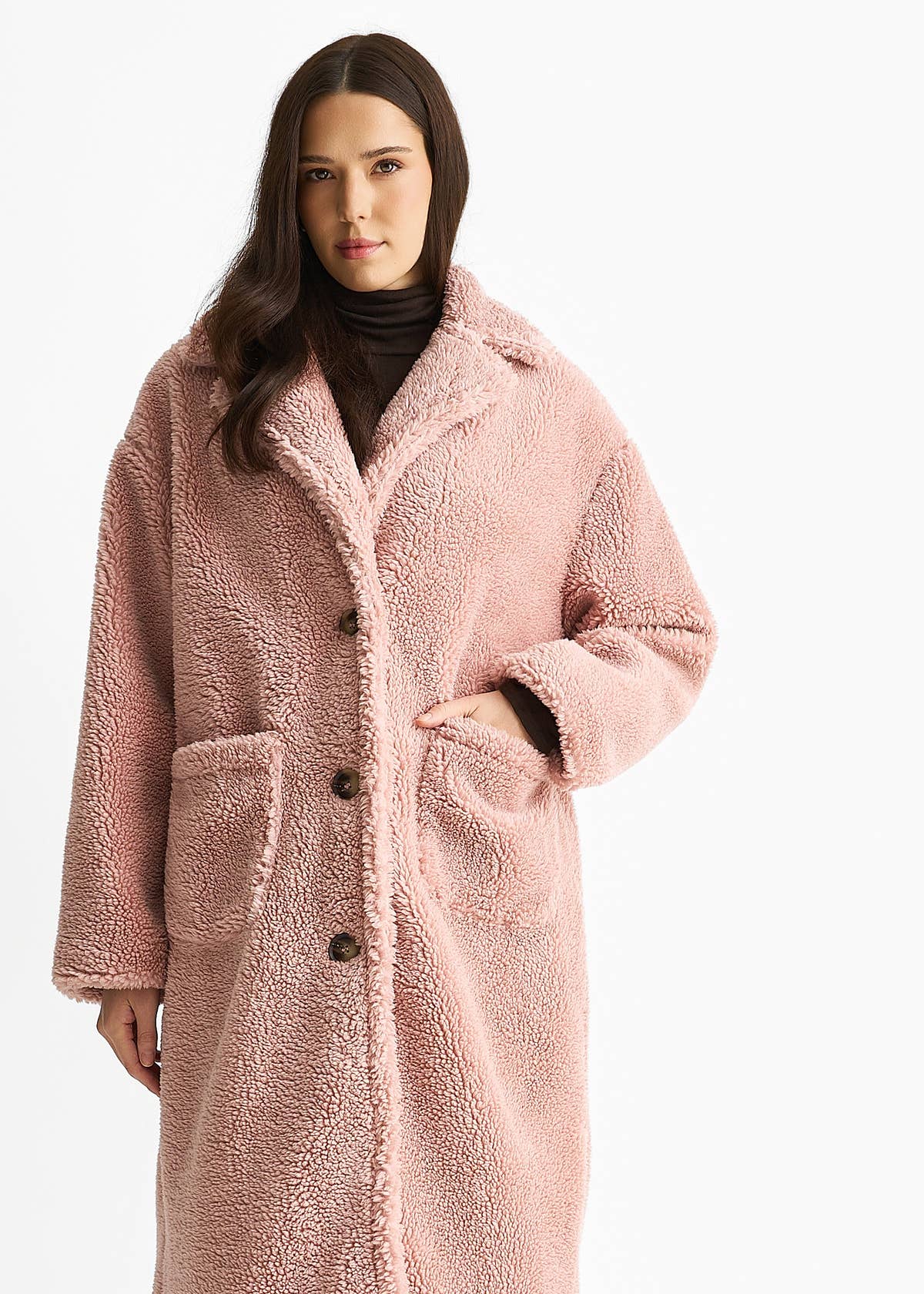 Blush Longline Teddy Coat – View 3 | Gini London