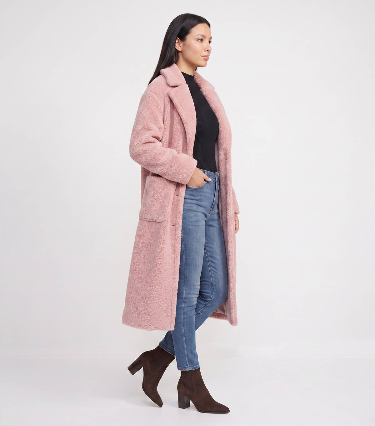 Blush Longline Teddy Coat