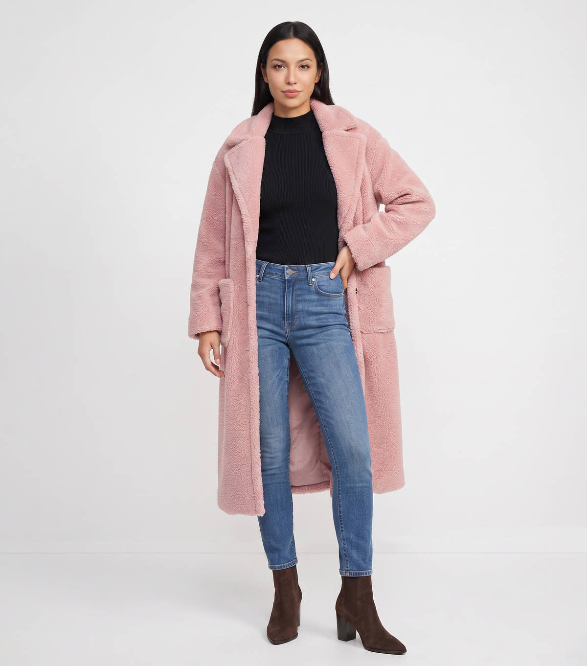 Blush Longline Teddy Coat
