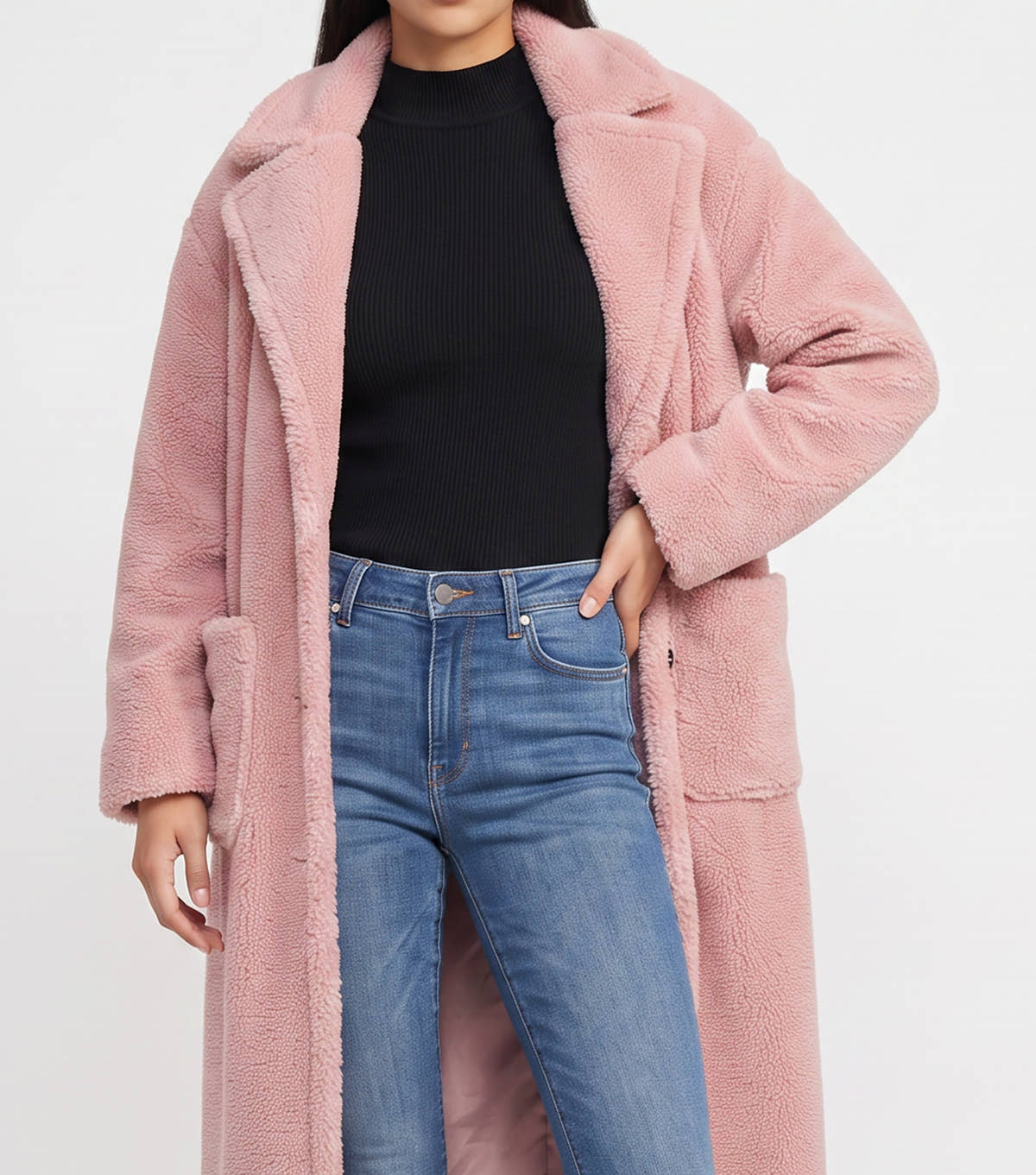Blush Longline Teddy Coat