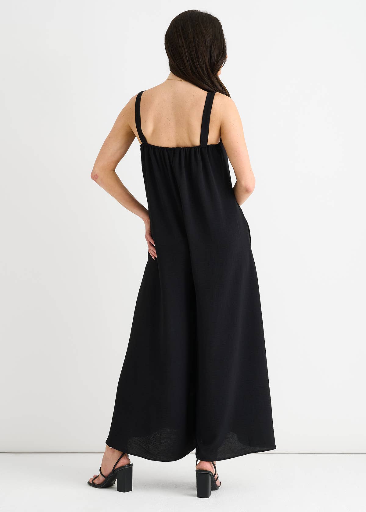 Black Air Flow Strappy Wide Leg Jumpsuit – View 2 | Gini London