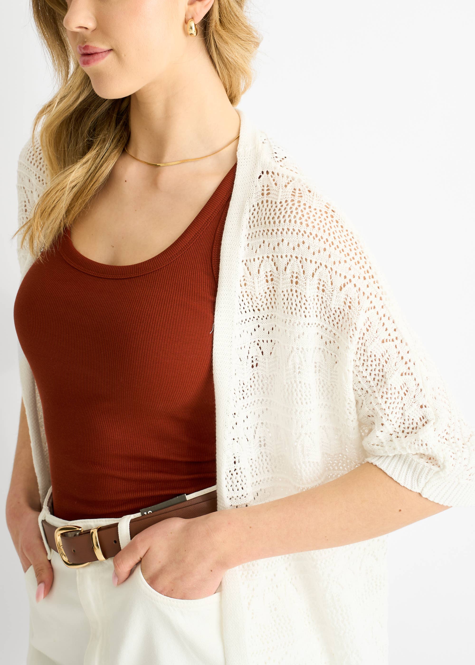 White Crochet Knit Edge to Edge Cardigan
