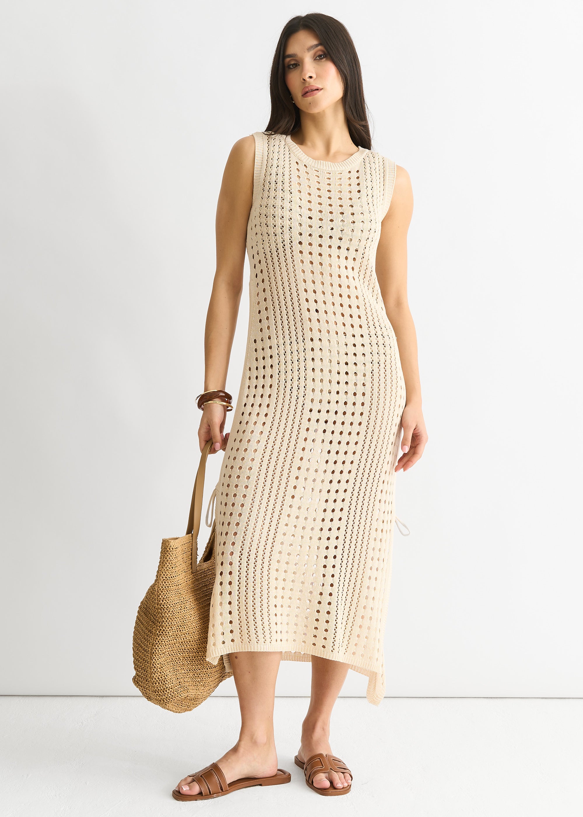 Crochet Knit Bodycon Midi Dress