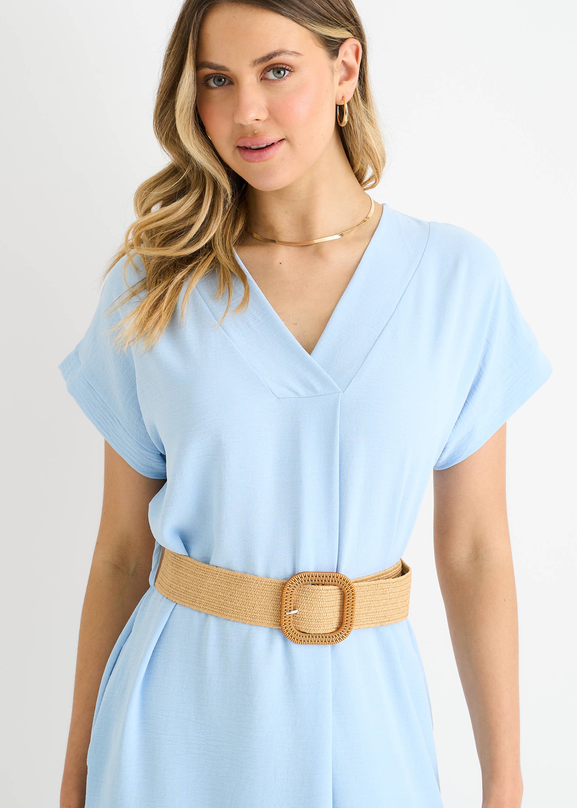 Blue Air Flow Belted Oversized Dress