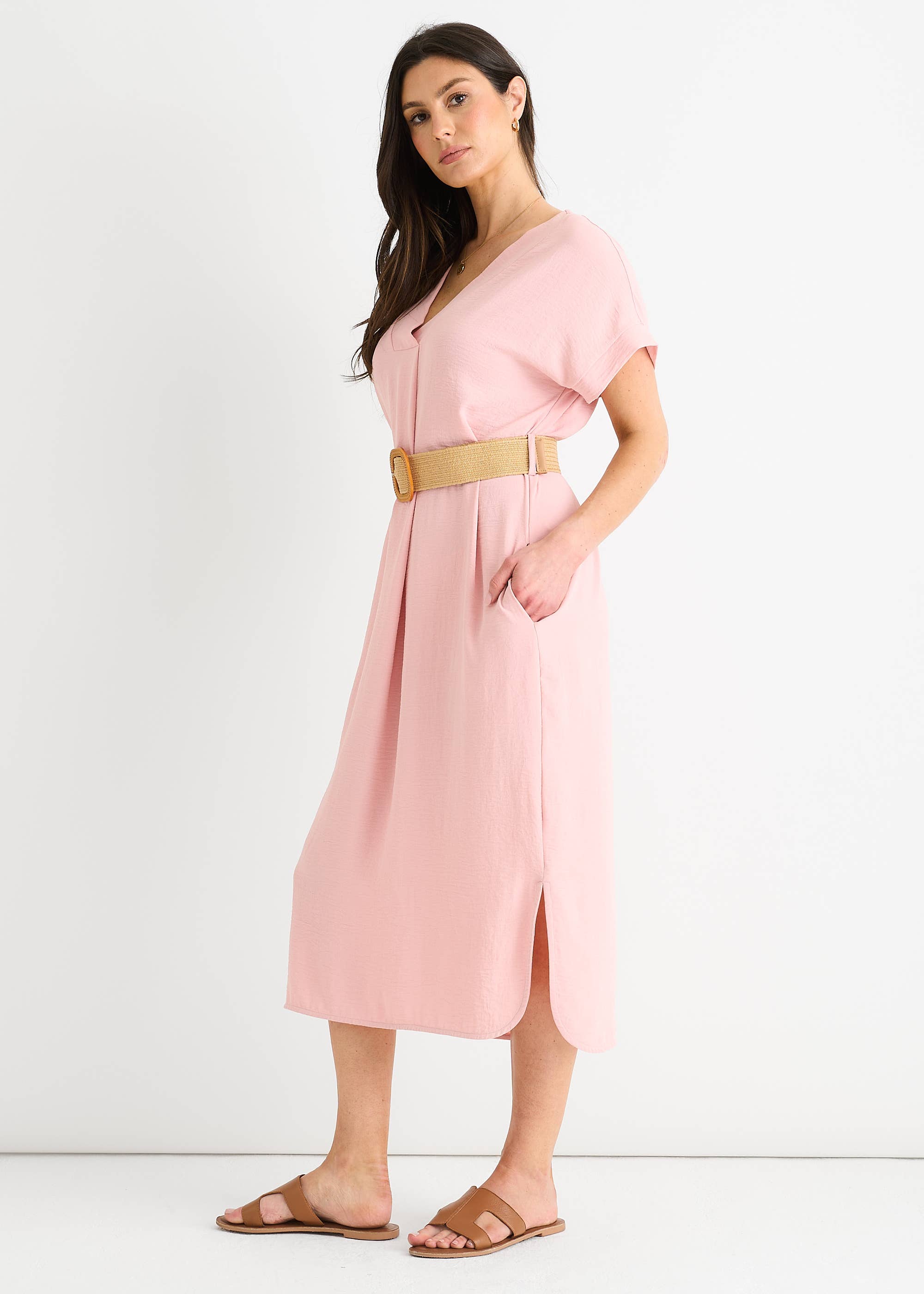 Blush Air Flow Belted Oversized Dress