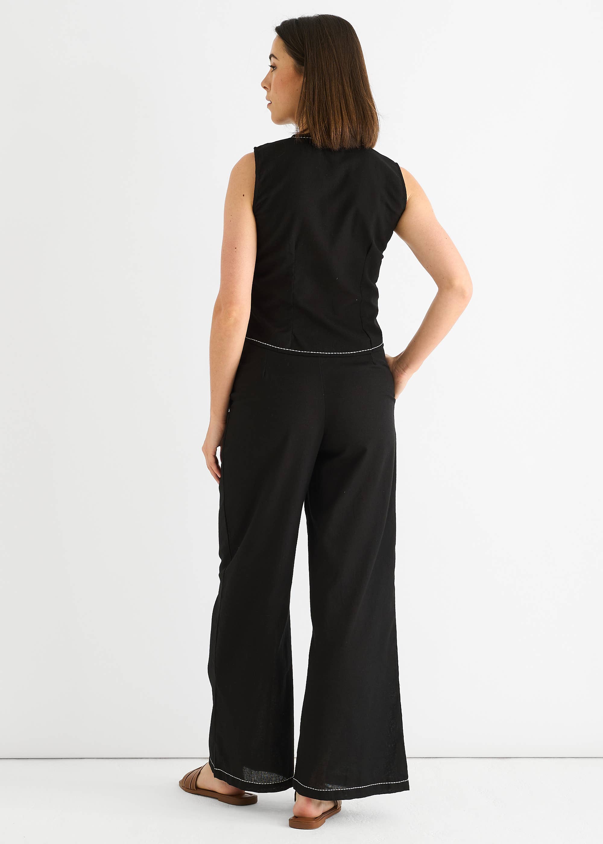 Black Cotton Contrast Stitch Detail Waistcoat