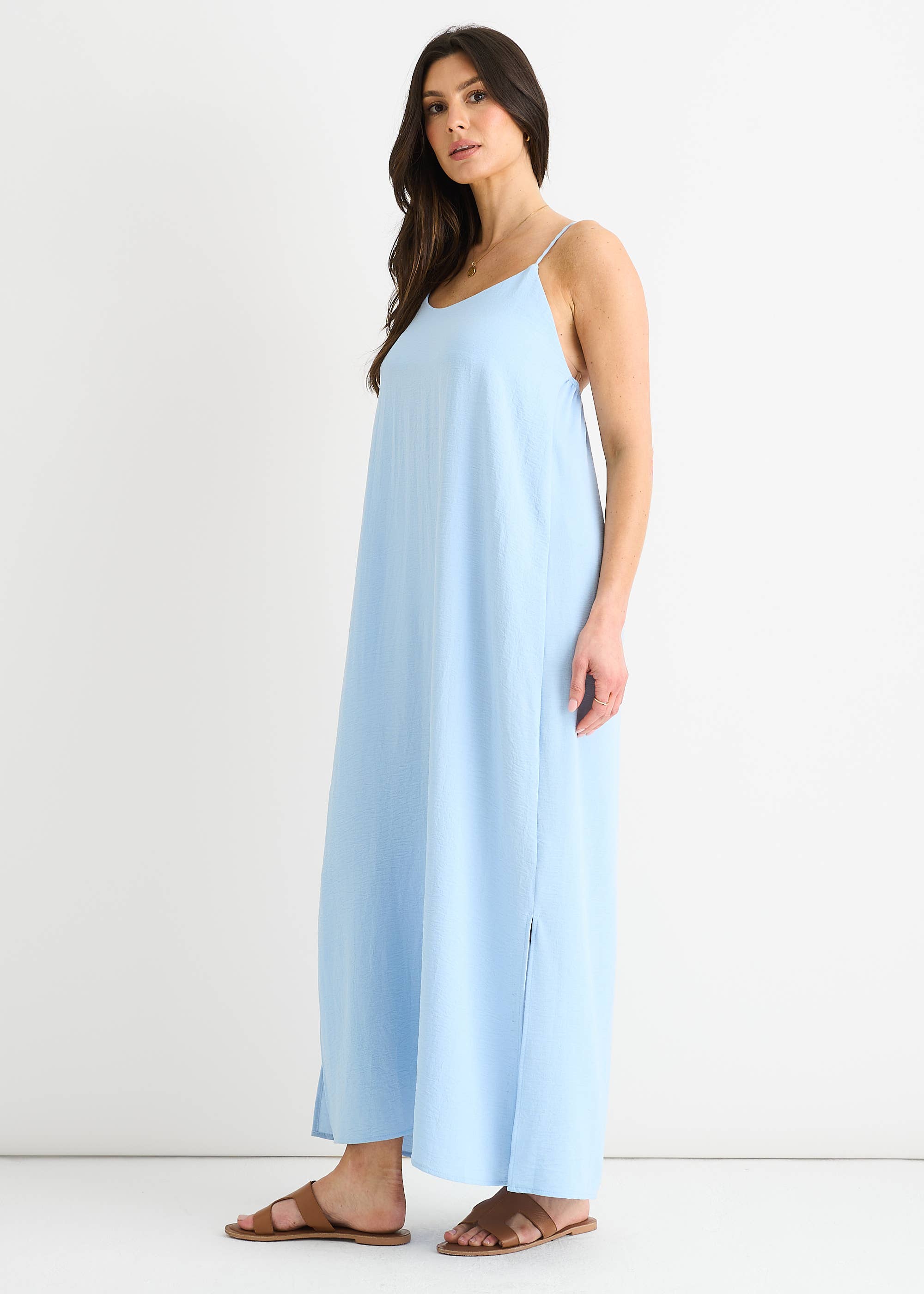 Blue Strappy Cross Back Airflow Oversized Dress