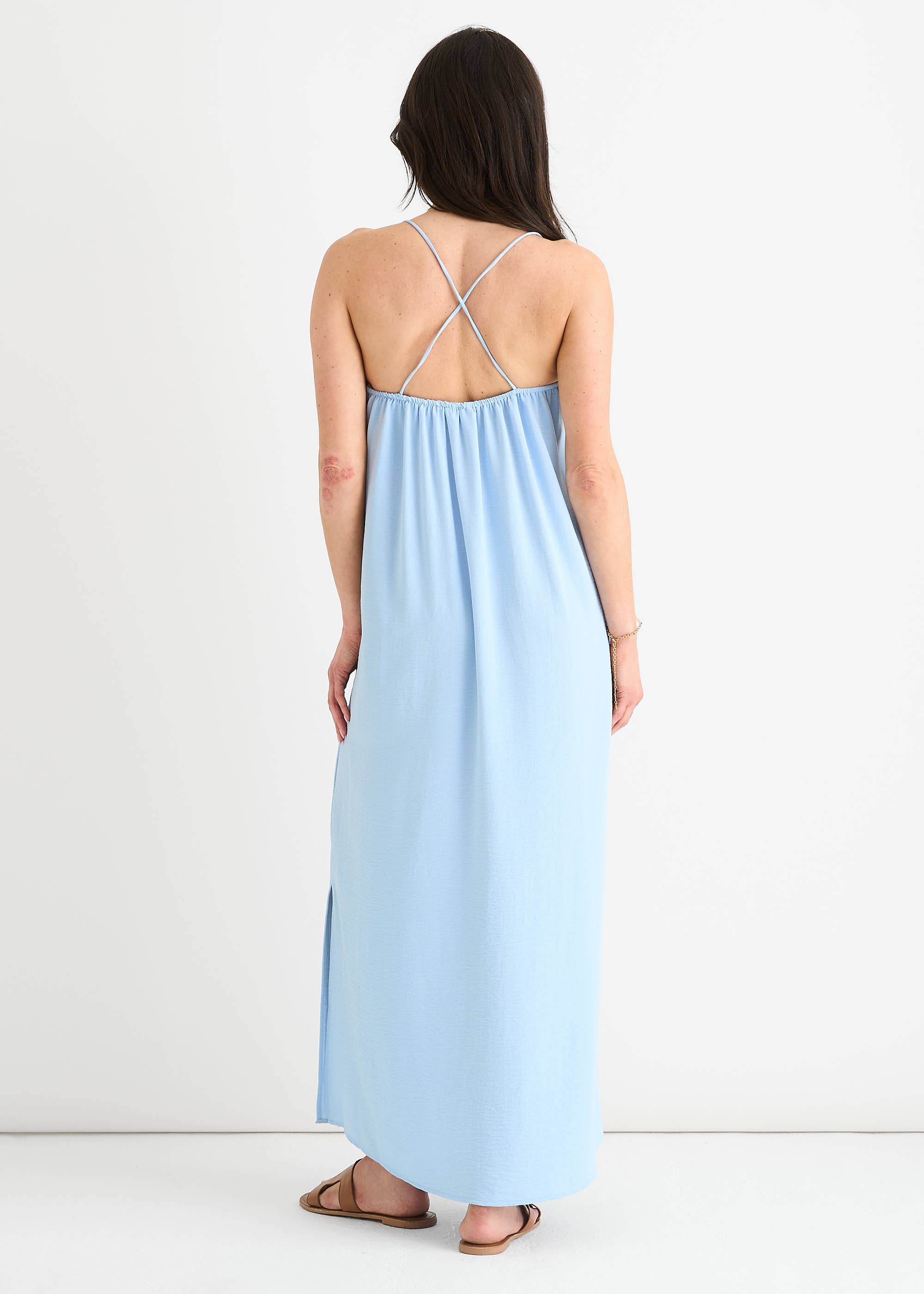 Blue Strappy Cross Back Airflow Oversized Dress