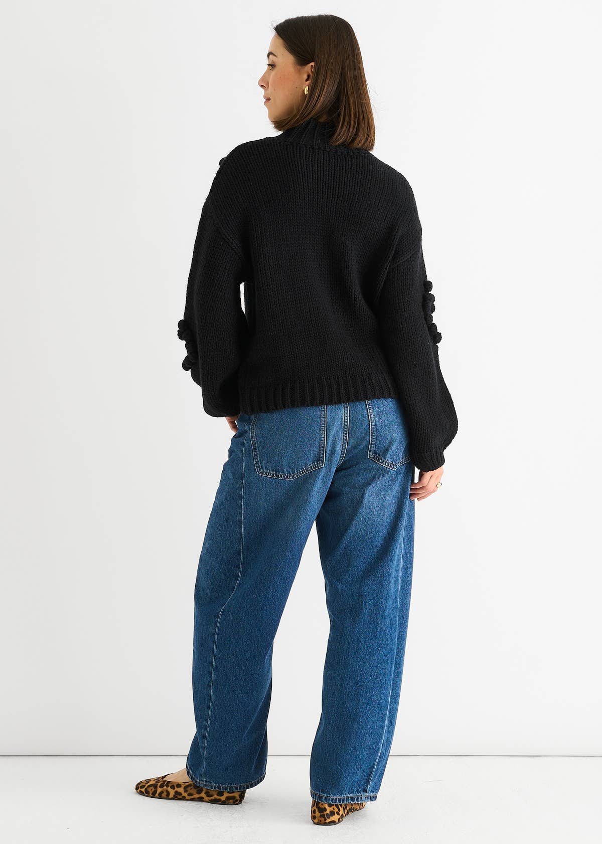Black Heart Bubble Chunky Knit High Neck Jumper – View 2 | Gini London