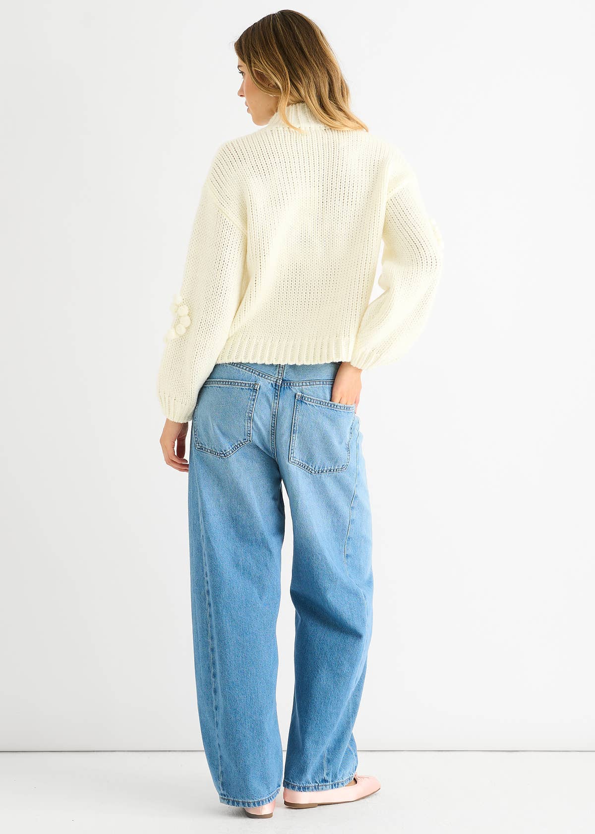 Cream Heart Bubble Chunky Knit High Neck Jumper – View 2 | Gini London