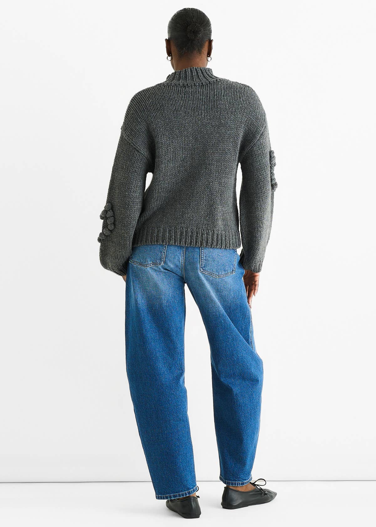 Dark Grey Heart Bubble Chunky Knit High Neck Jumper – View 2 | Gini London