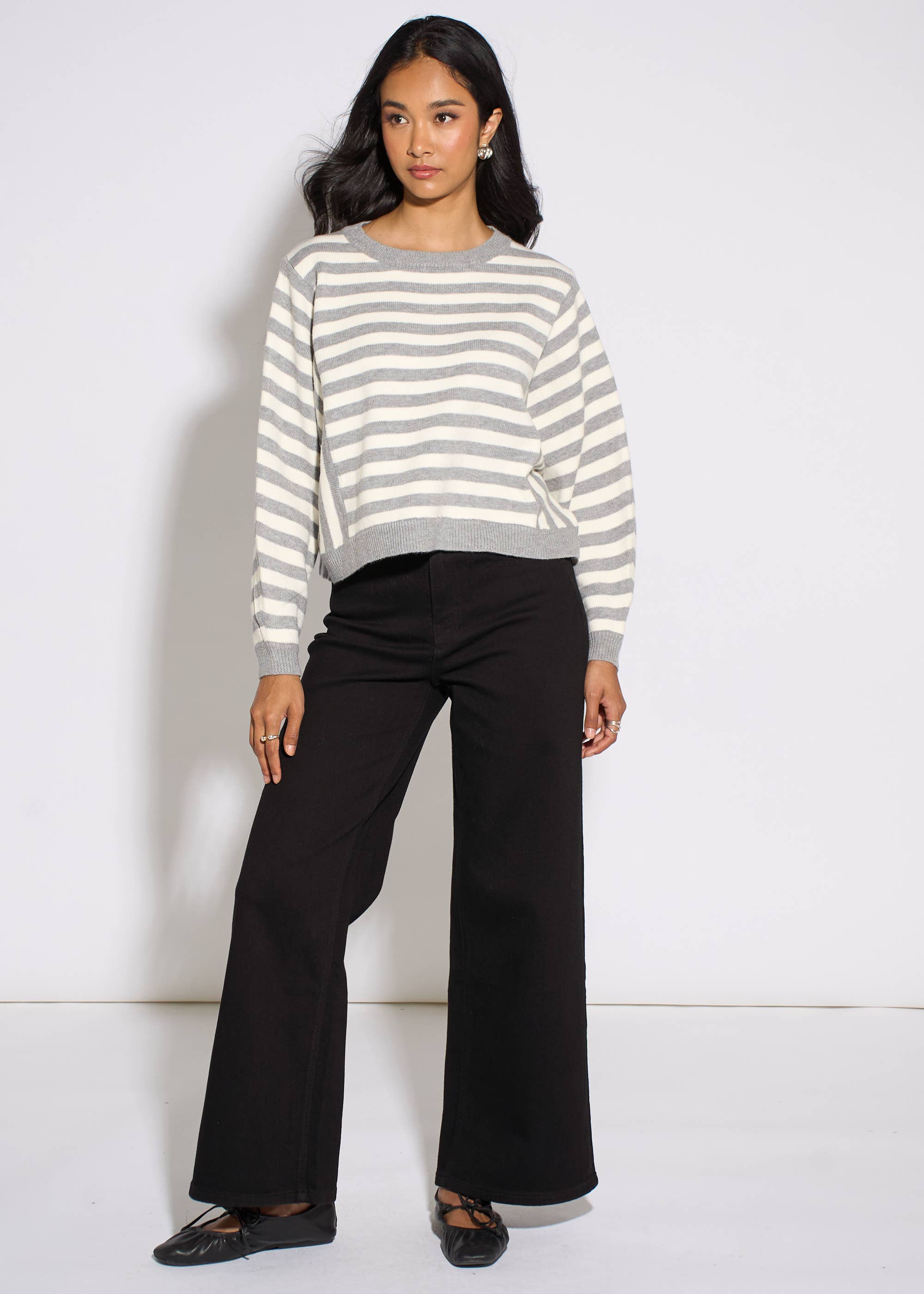 Grey Recycle Mix Contrast Stripe Loose Fit Knit Jumper