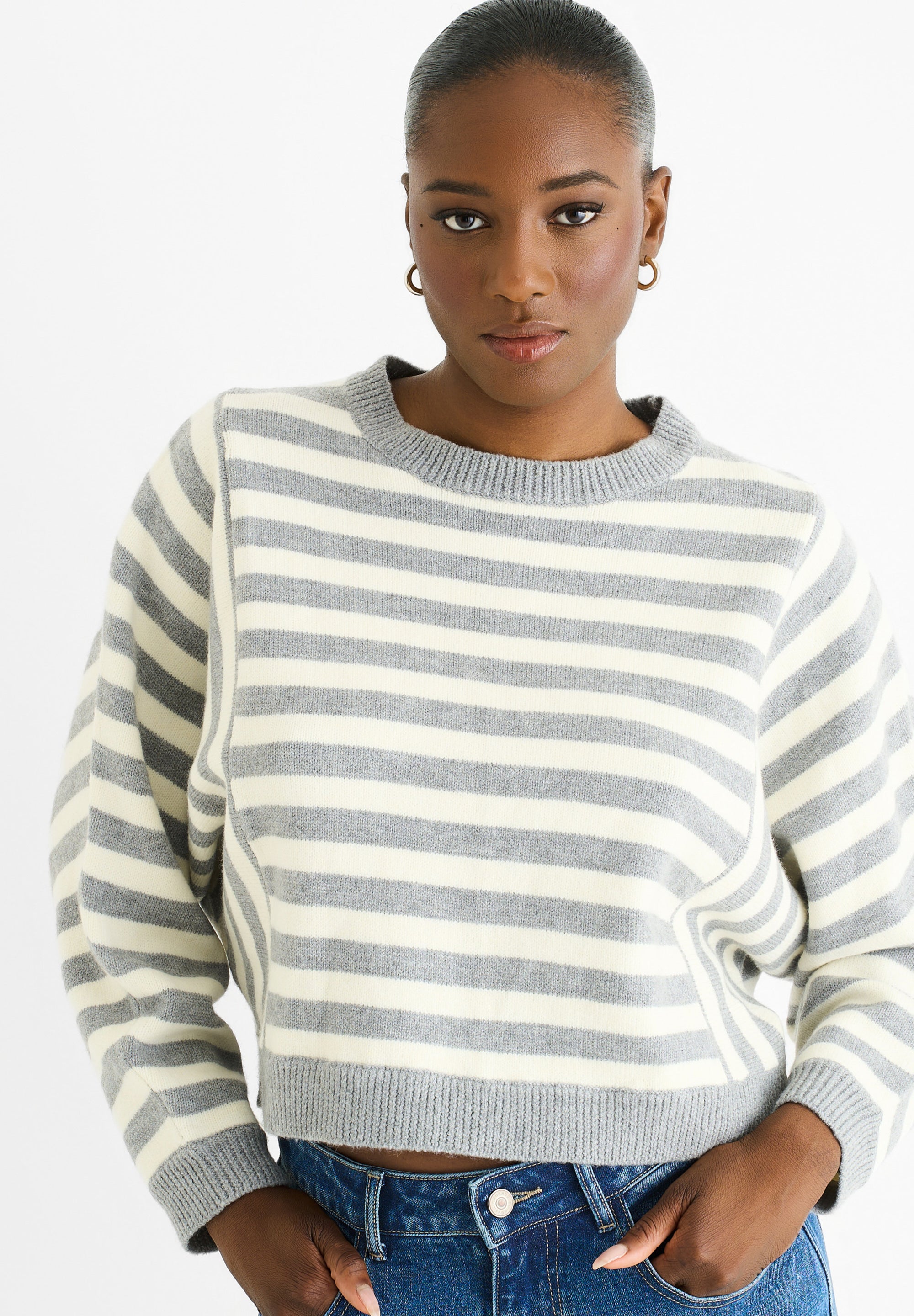 Recycle Mix Contrast Stripe Loose Fit Knit Jumper