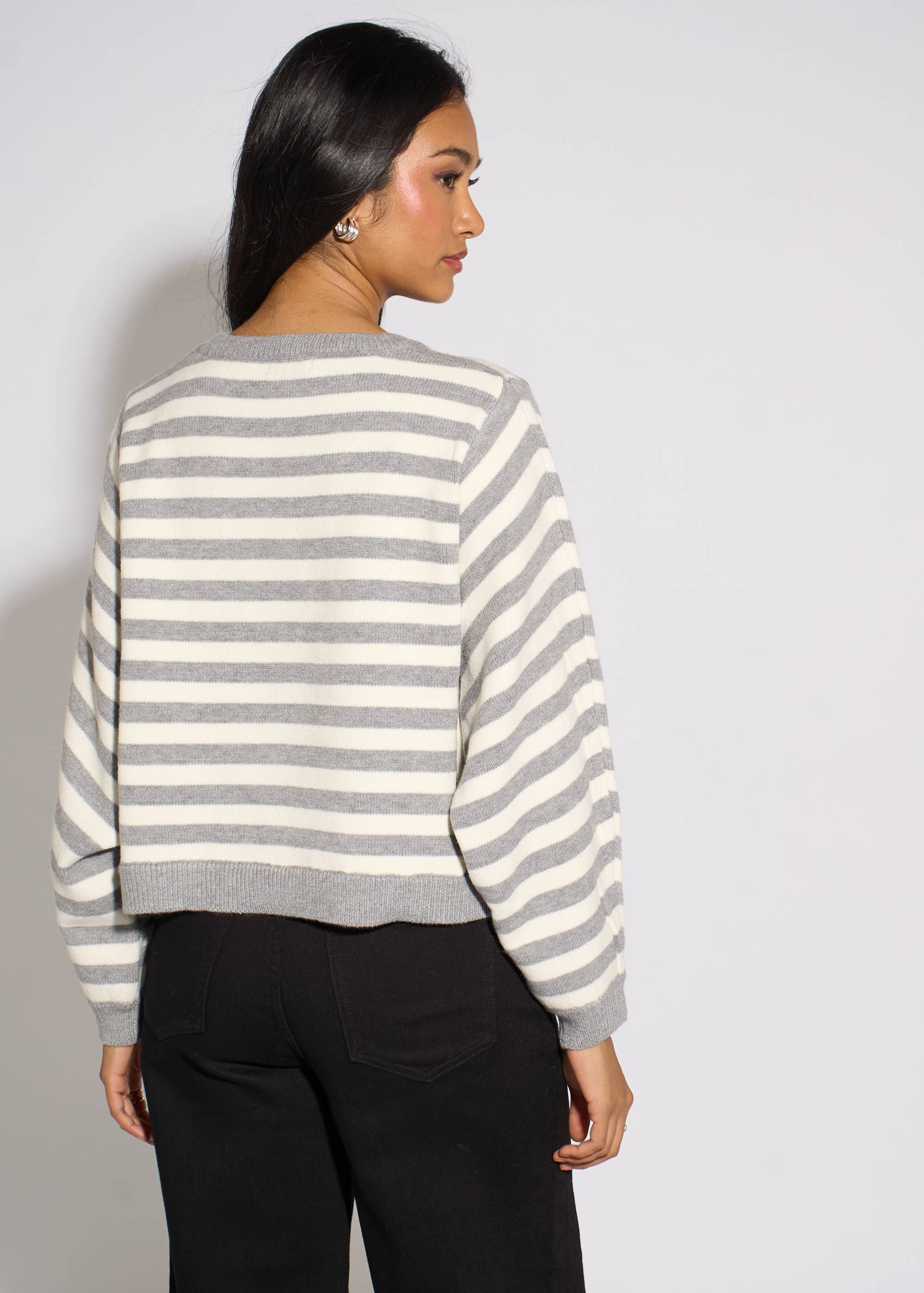 Grey Recycle Mix Contrast Stripe Loose Fit Knit Jumper