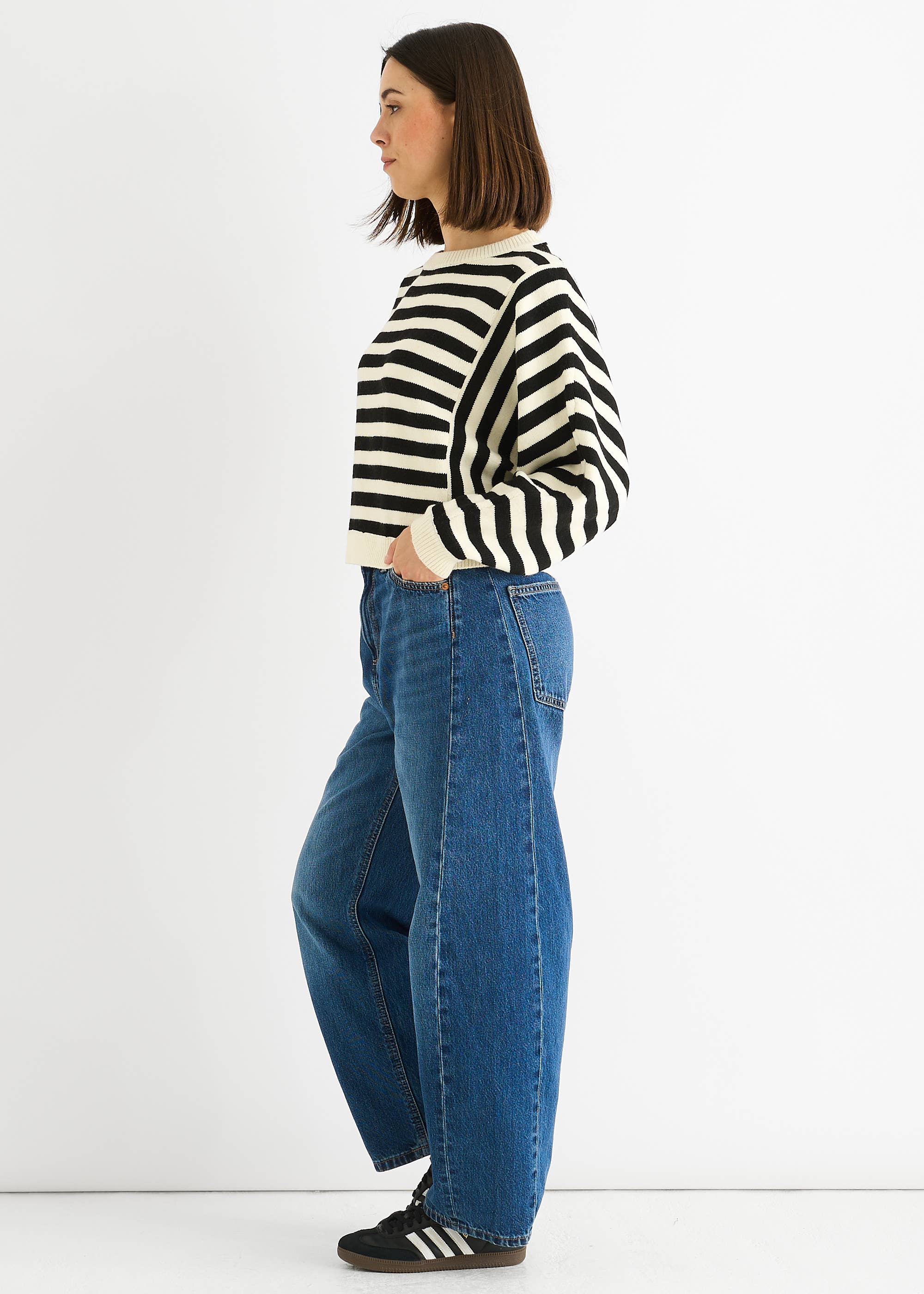 White Recycle Contrast Stripe Loose Fit Knit Jumper