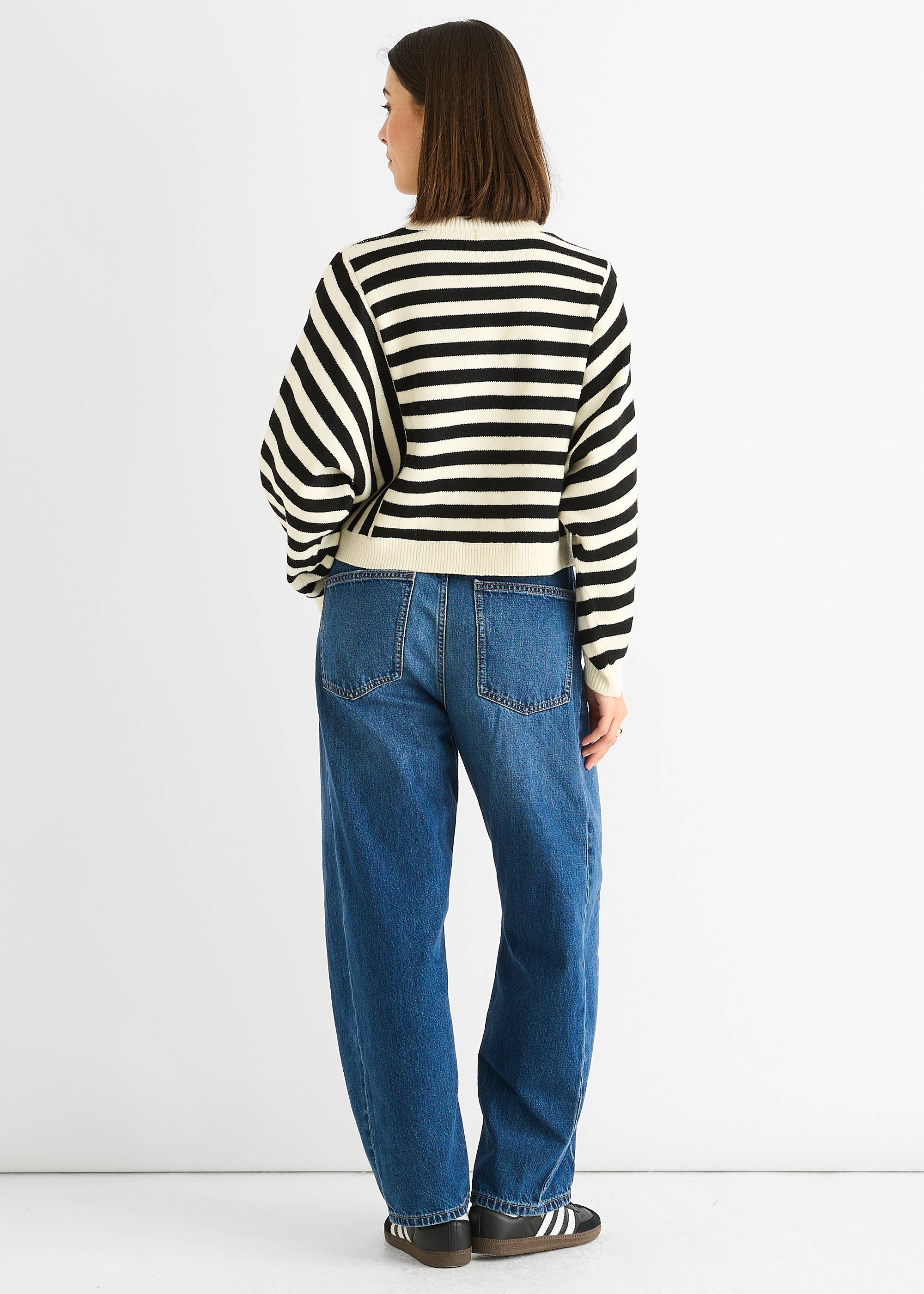 White Recycle Contrast Stripe Loose Fit Knit Jumper