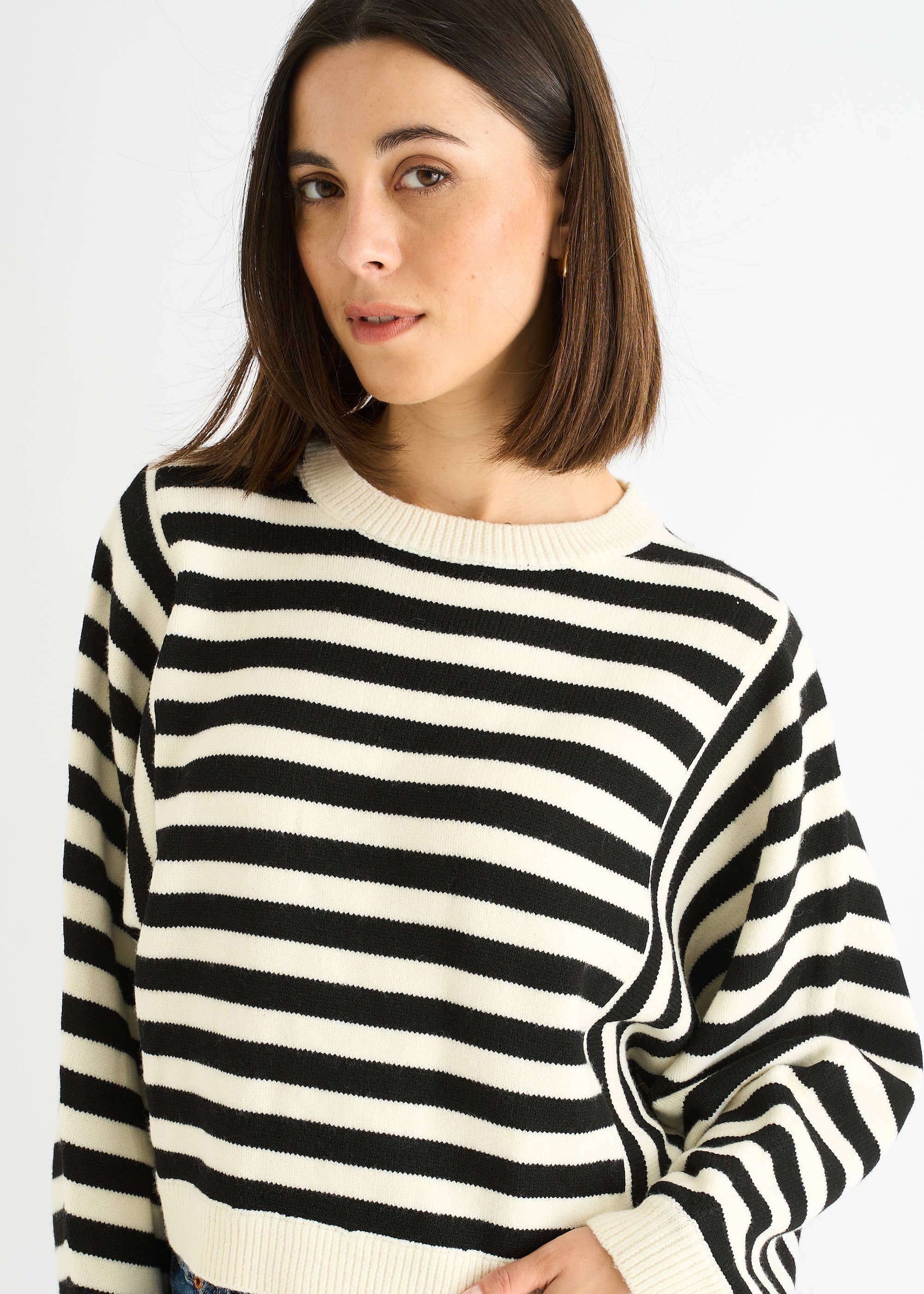 White Recycle Contrast Stripe Loose Fit Knit Jumper