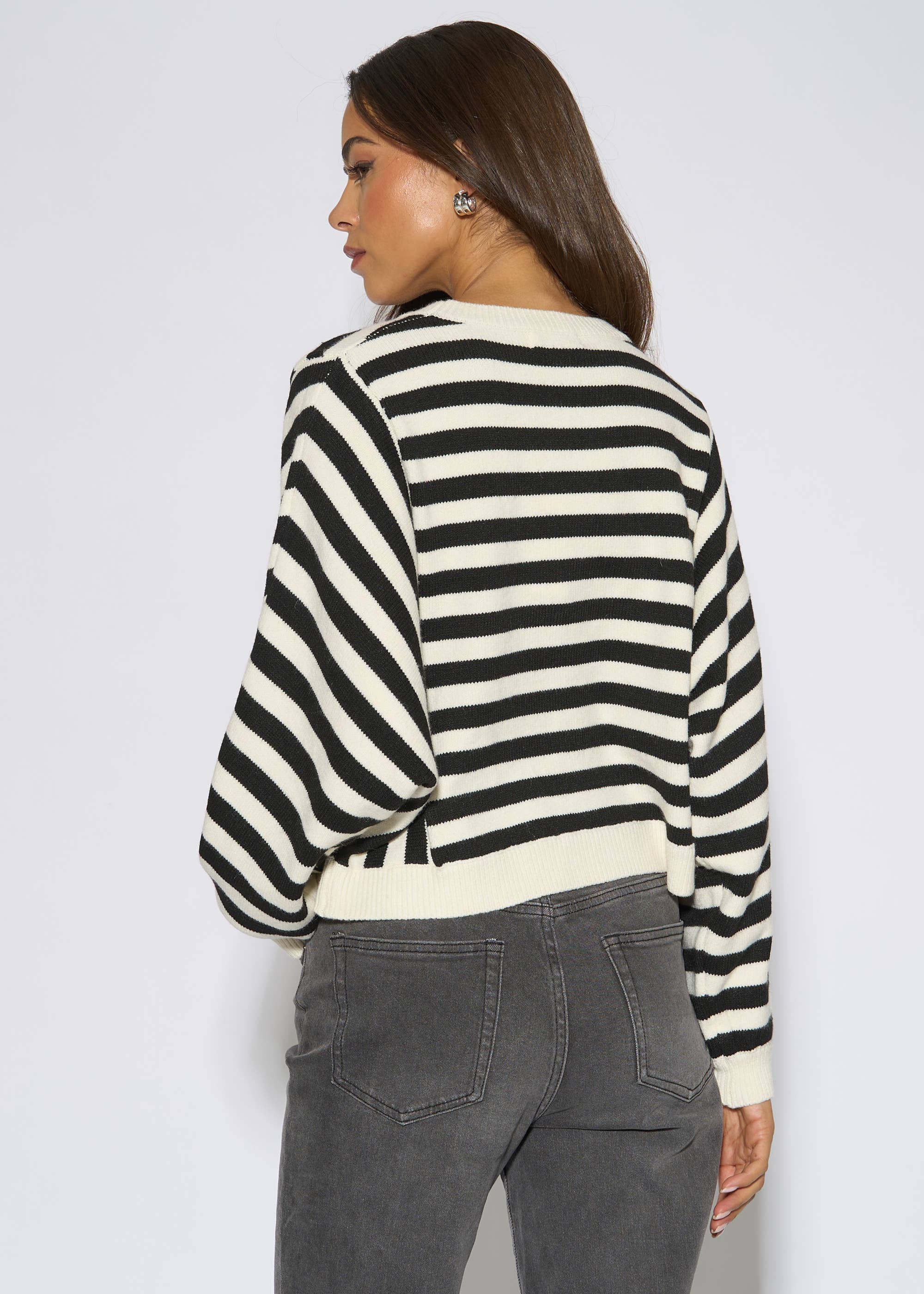 White Recycle Mix Contrast Stripe Loose Fit Knit Jumper