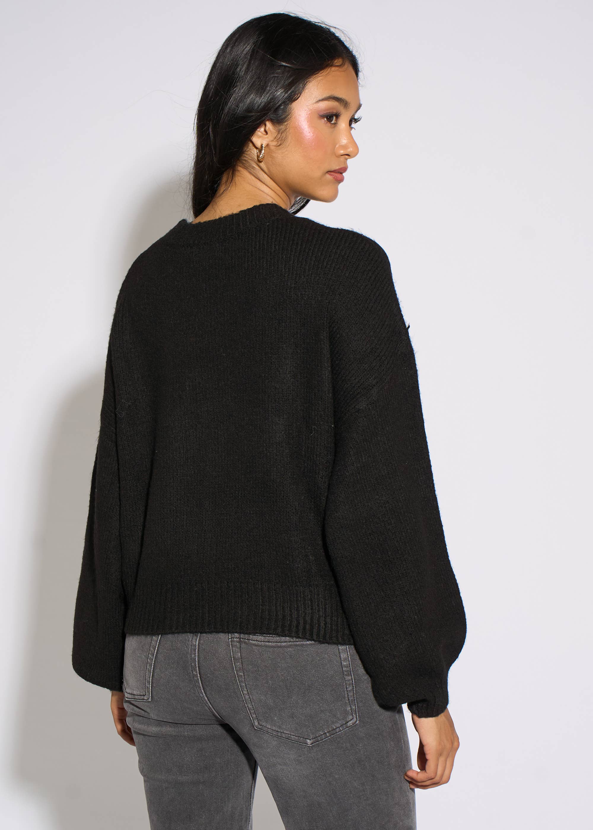 Black Contrast Bow pattern oversized Jumper
