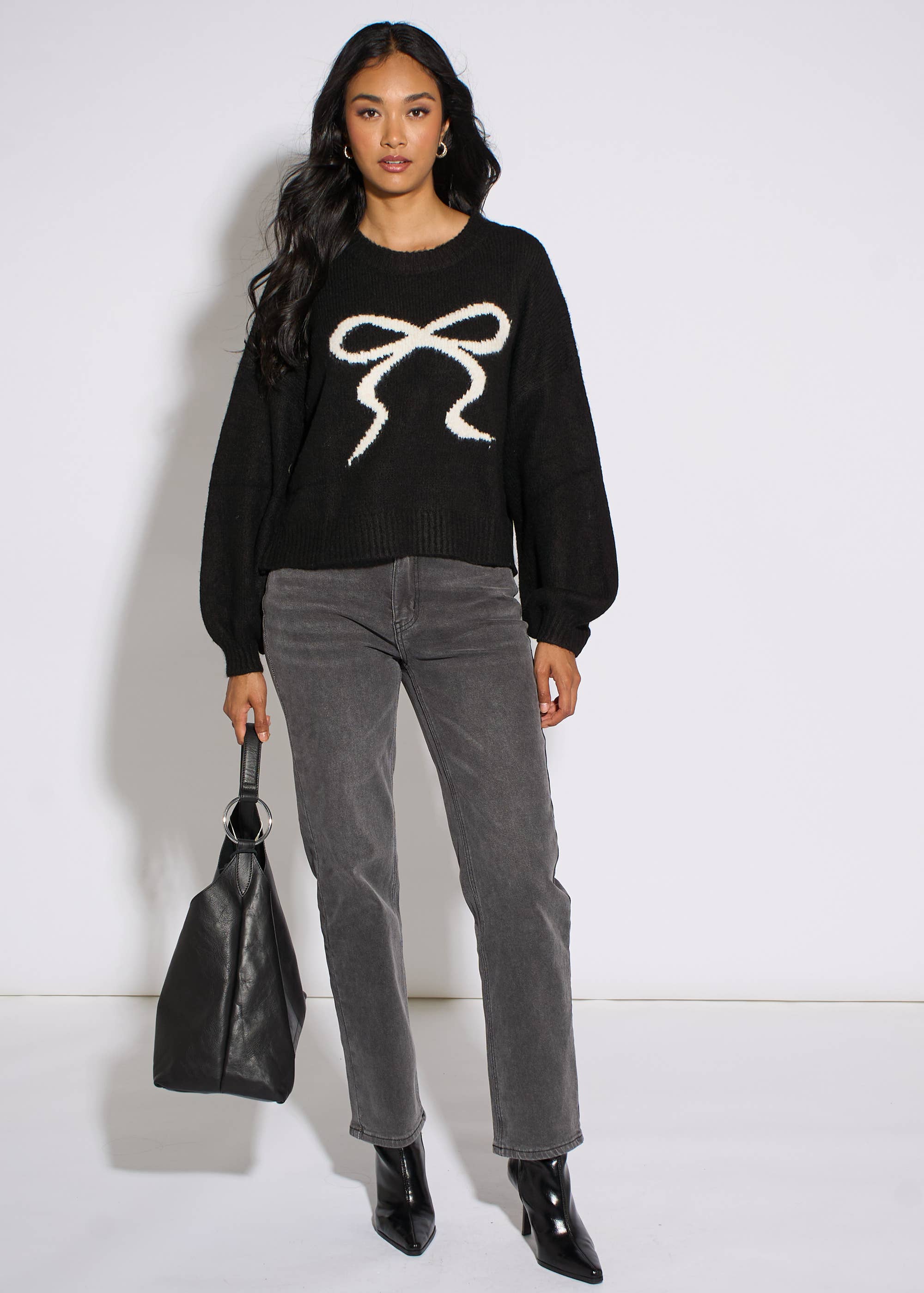 Black Contrast Bow pattern oversized Jumper